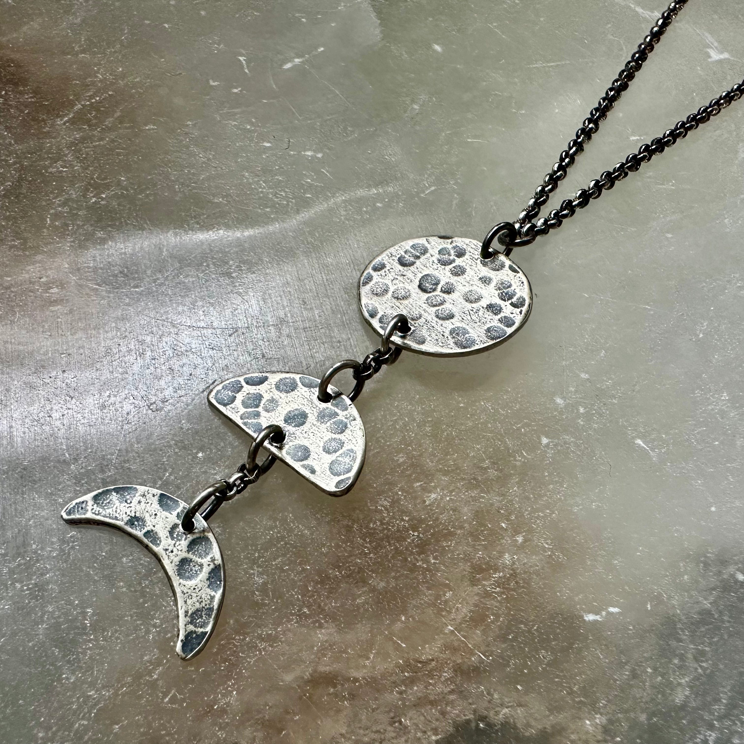 Silver Vertical Moon 3-Phase Necklace