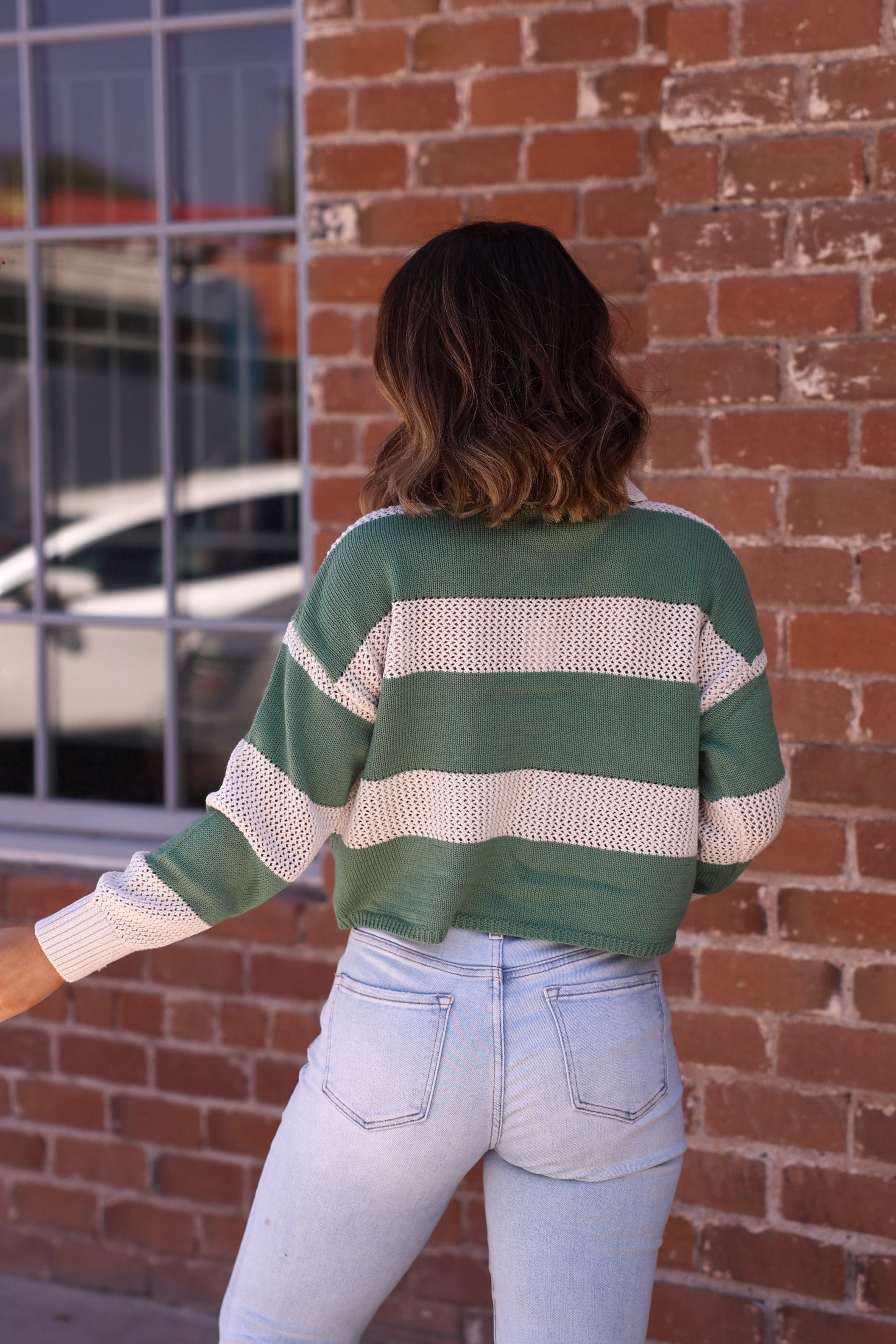 Declan Beige & Green Striped Sweater