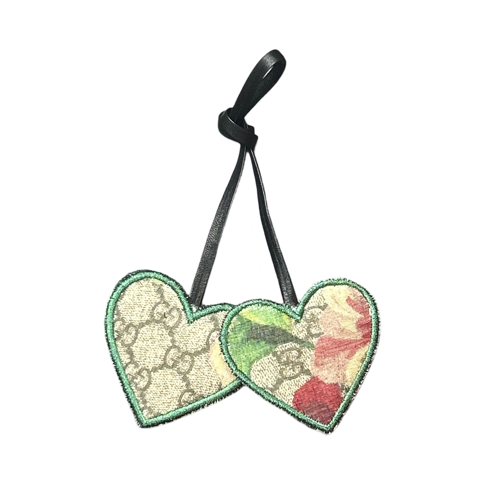 GG Logo Blooms Pink Scarf Double Heart Bag Charm