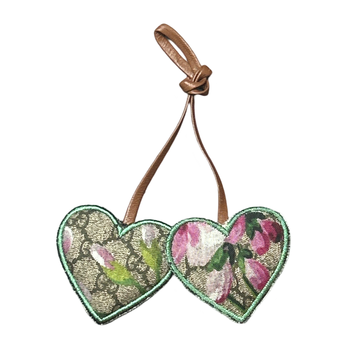 GG Logo Blooms Pink Scarf Double Heart Bag Charm