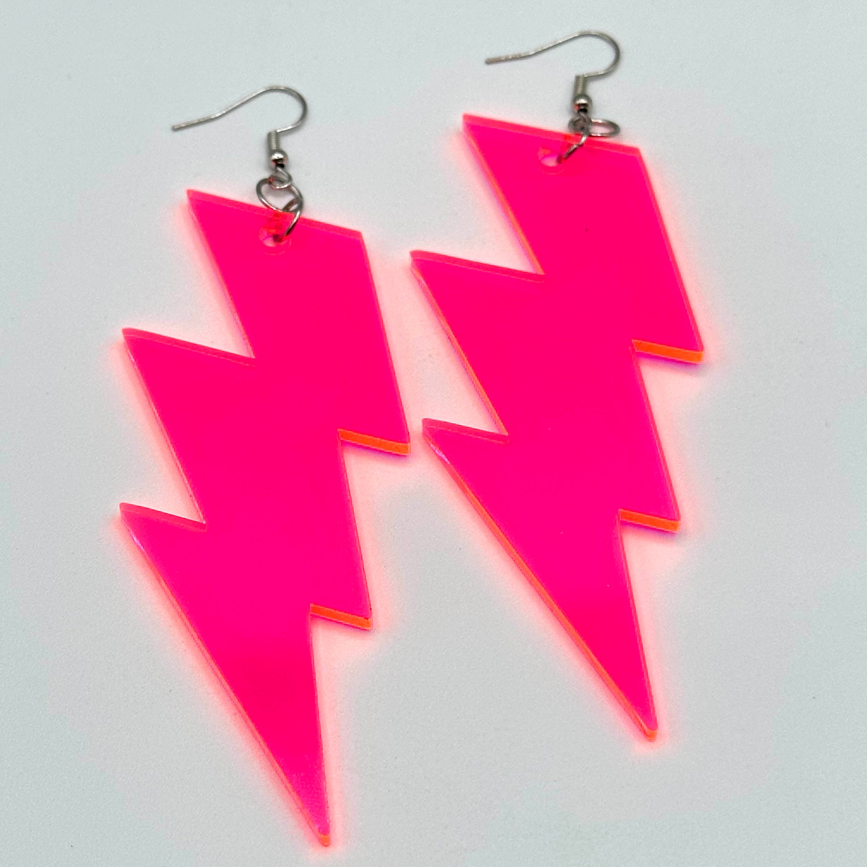 XL Thunderbolt Dangle Earrings - Neon Pink by BOBBYK