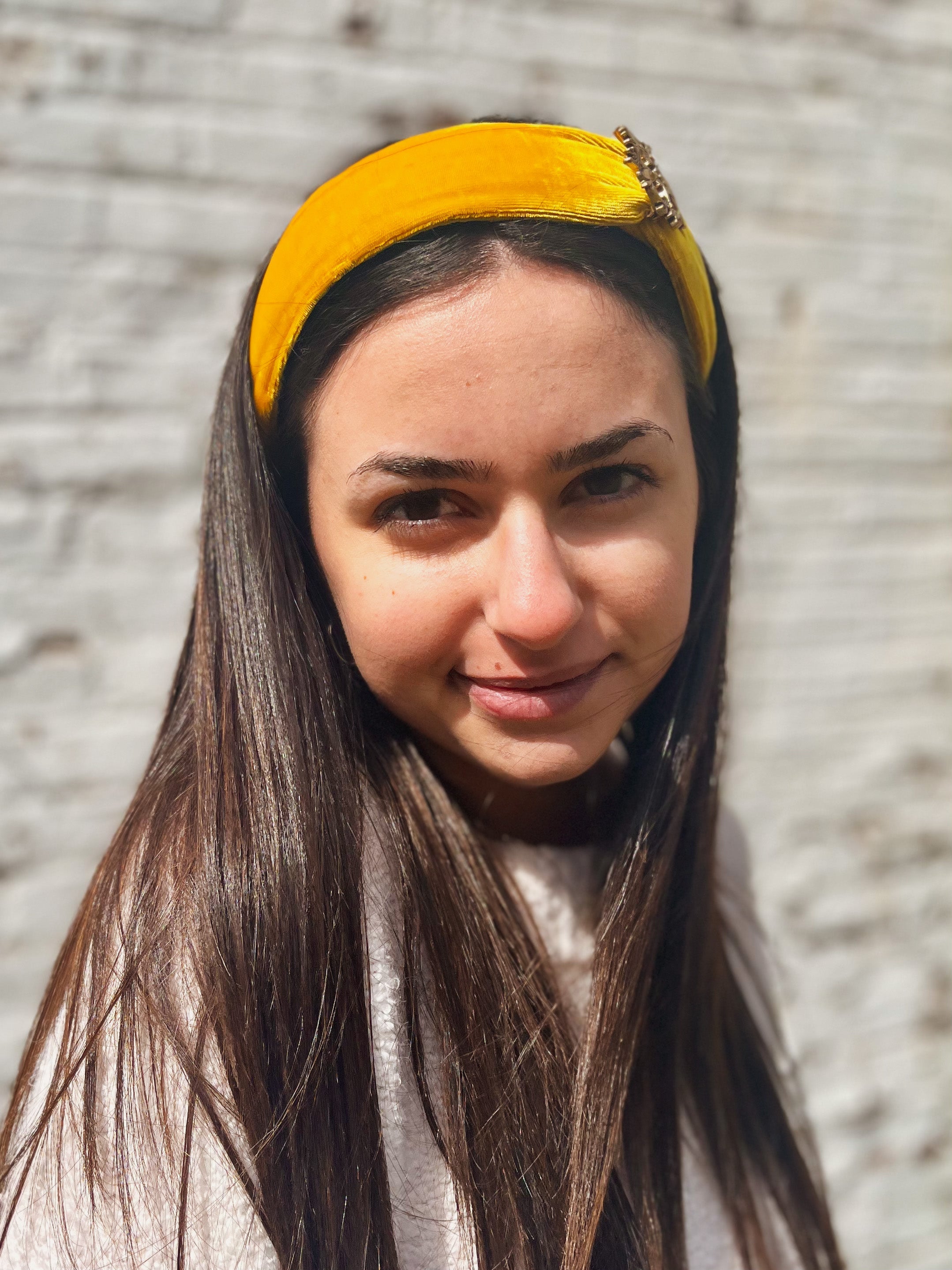 Velvet Brooch Headband - Royal Yellow