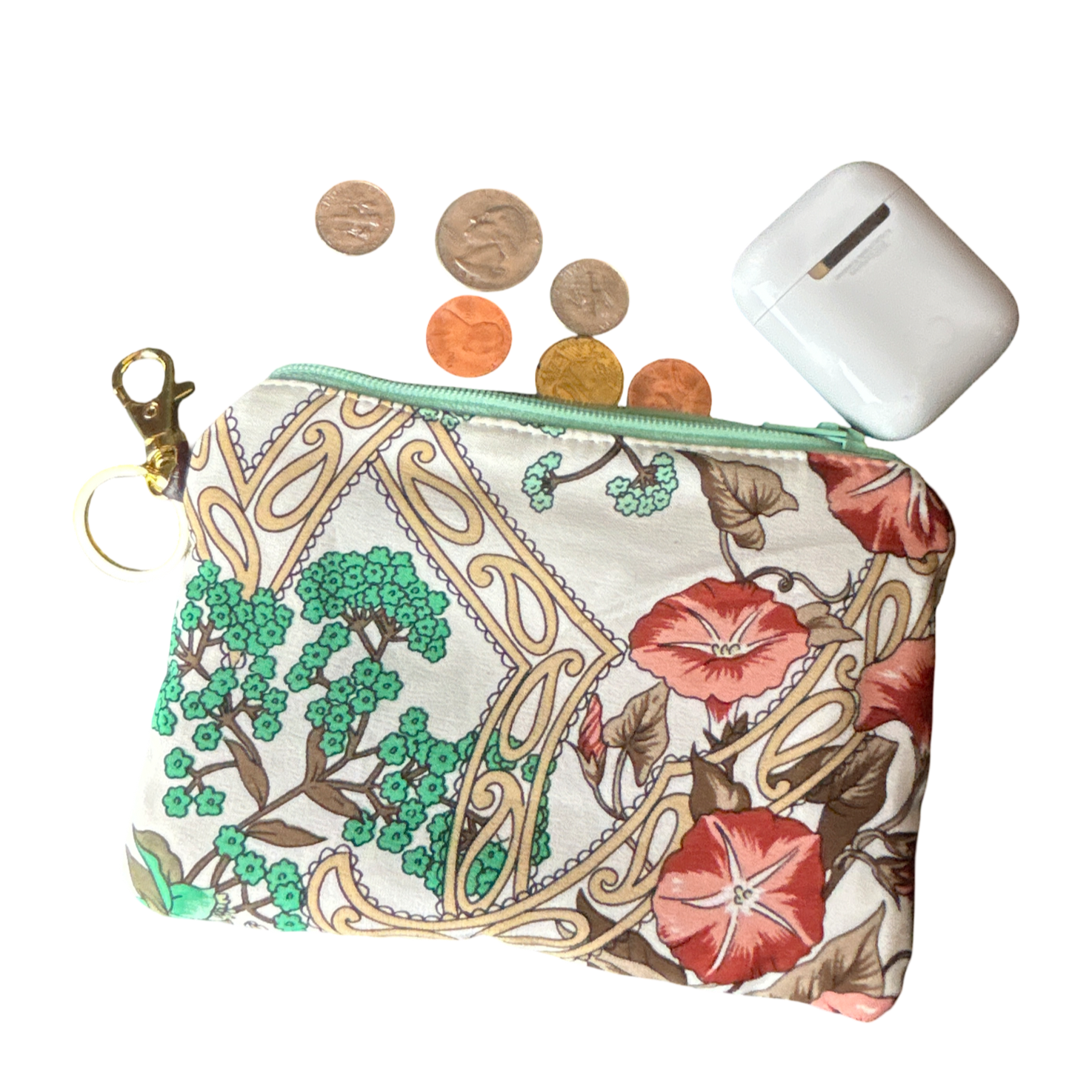 Garden Trellis Vintage Silk Scarf Coffee Run Keychain Bag