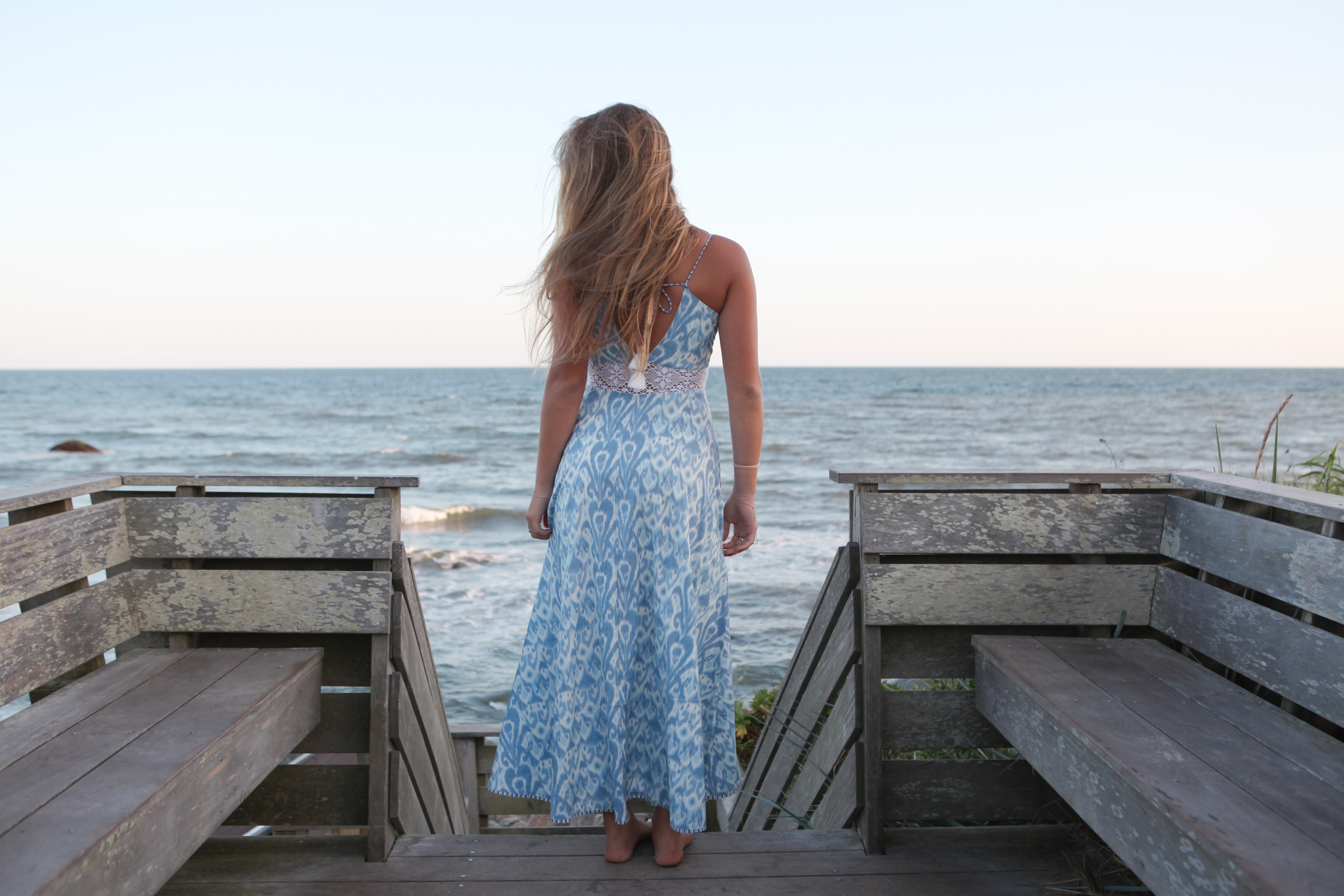 Isabella Dress in Faded Blue Ikat