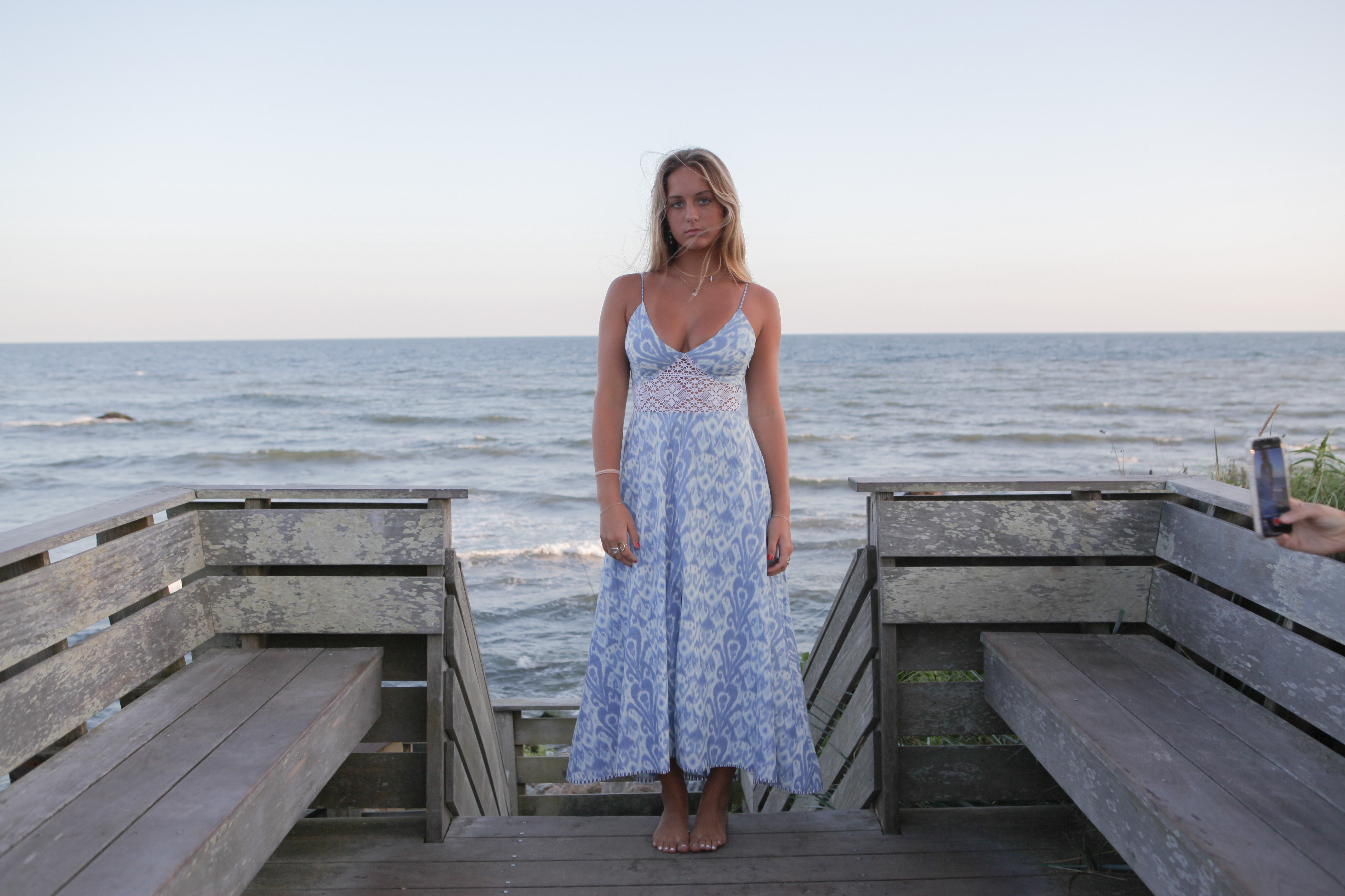 Isabella Dress in Faded Blue Ikat