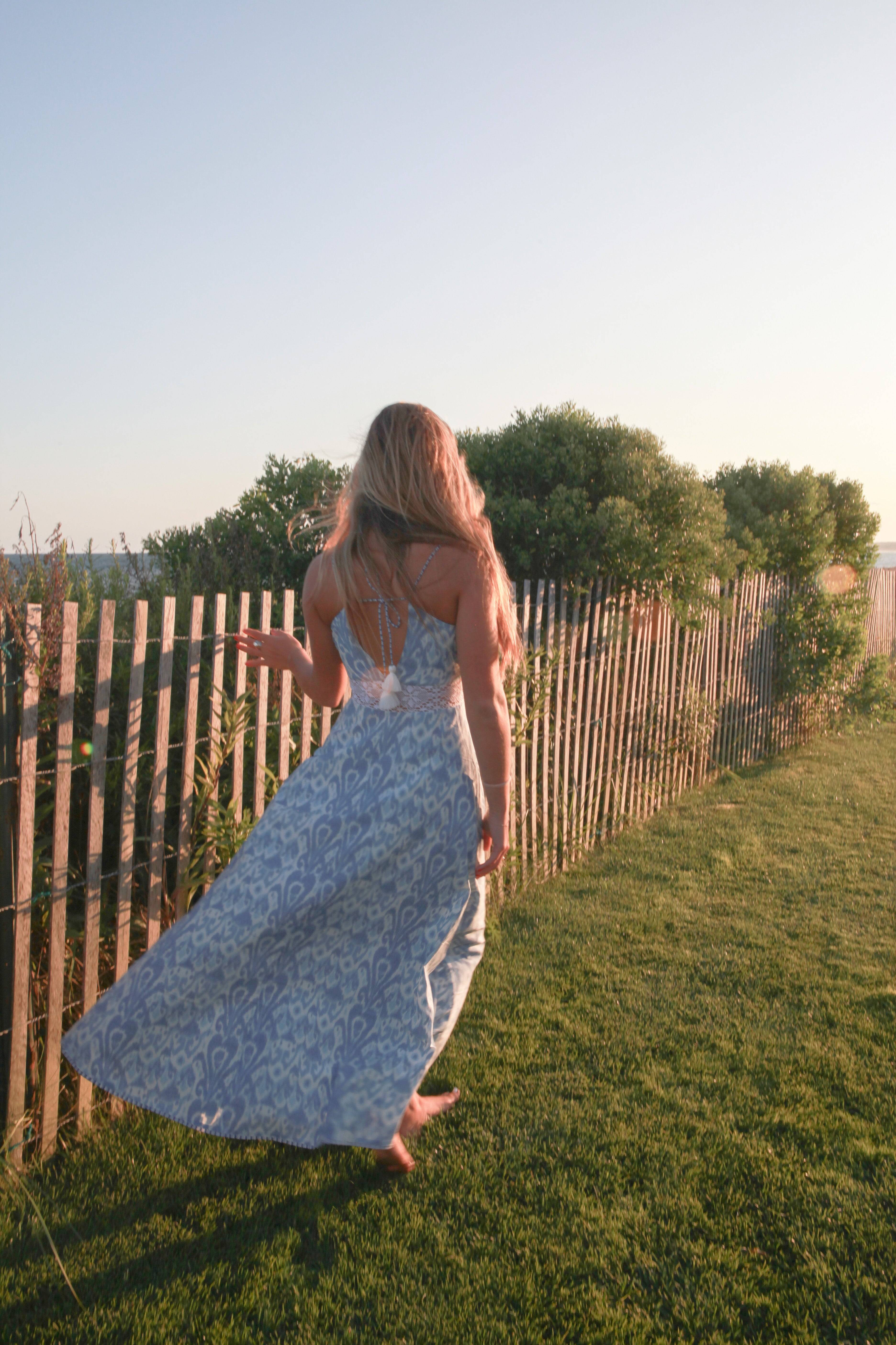 Isabella Dress in Faded Blue Ikat