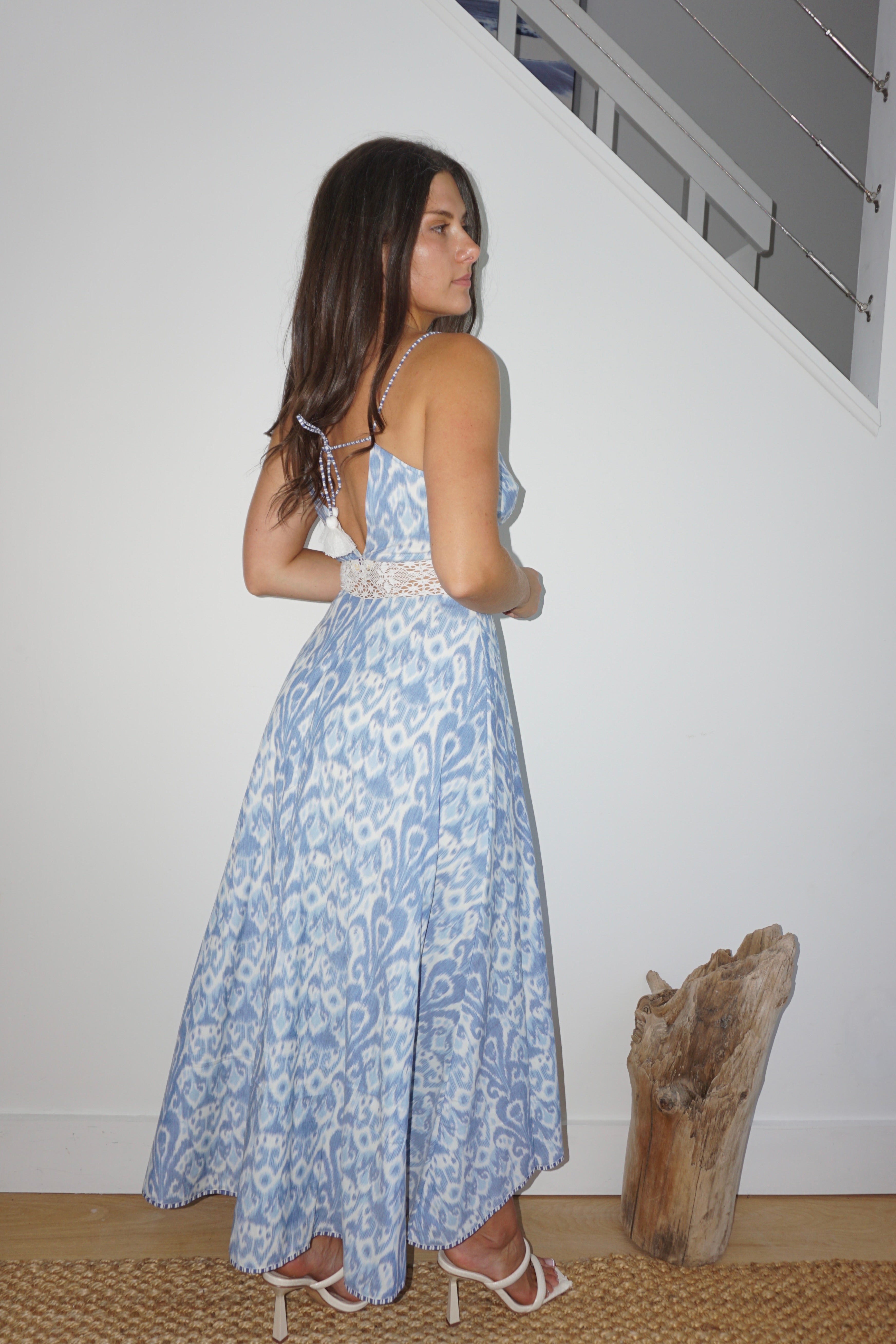 Isabella Dress in Faded Blue Ikat