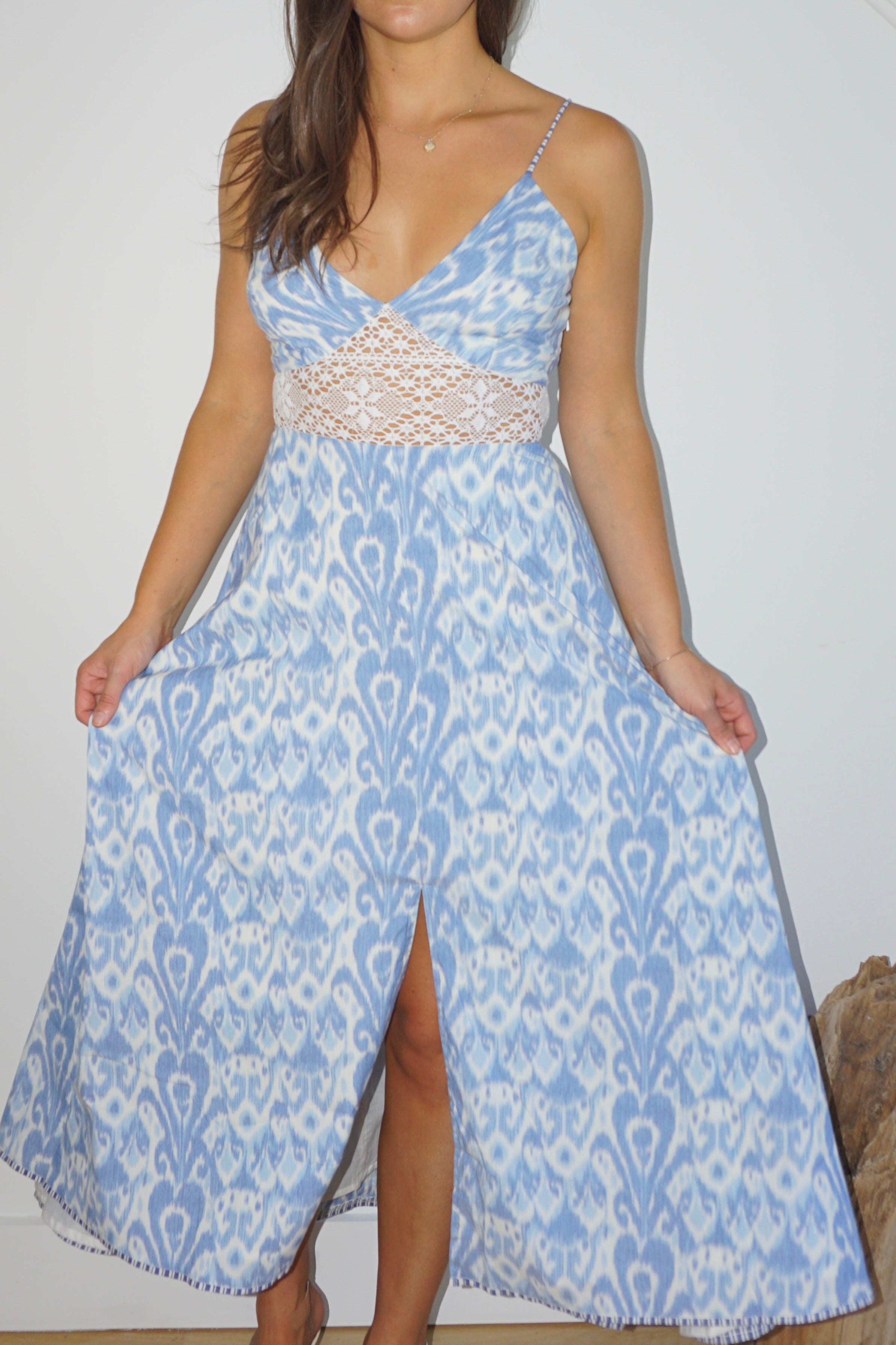 Isabella Dress in Faded Blue Ikat