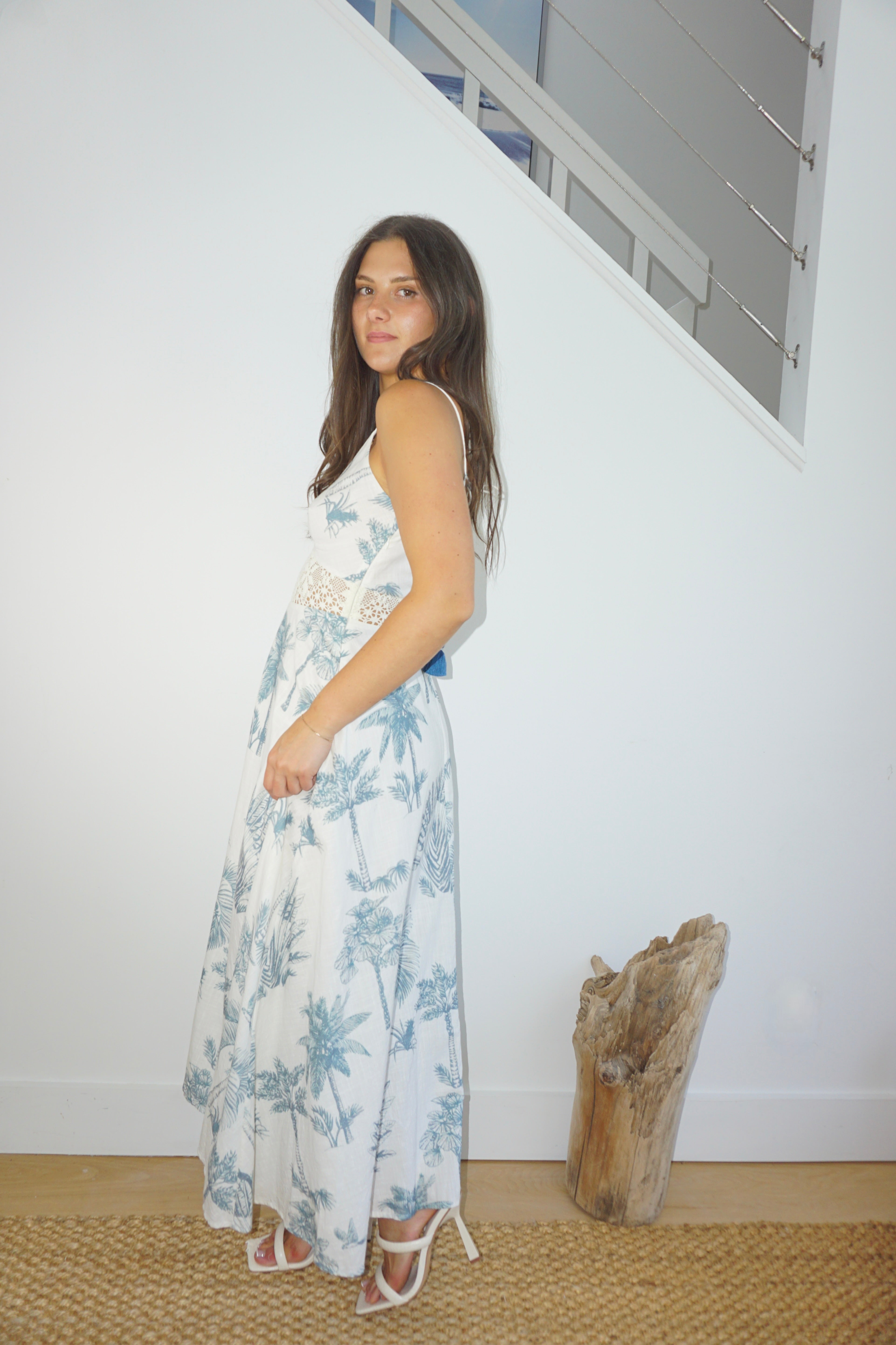 Isabella Dress in Faded Teal Palms