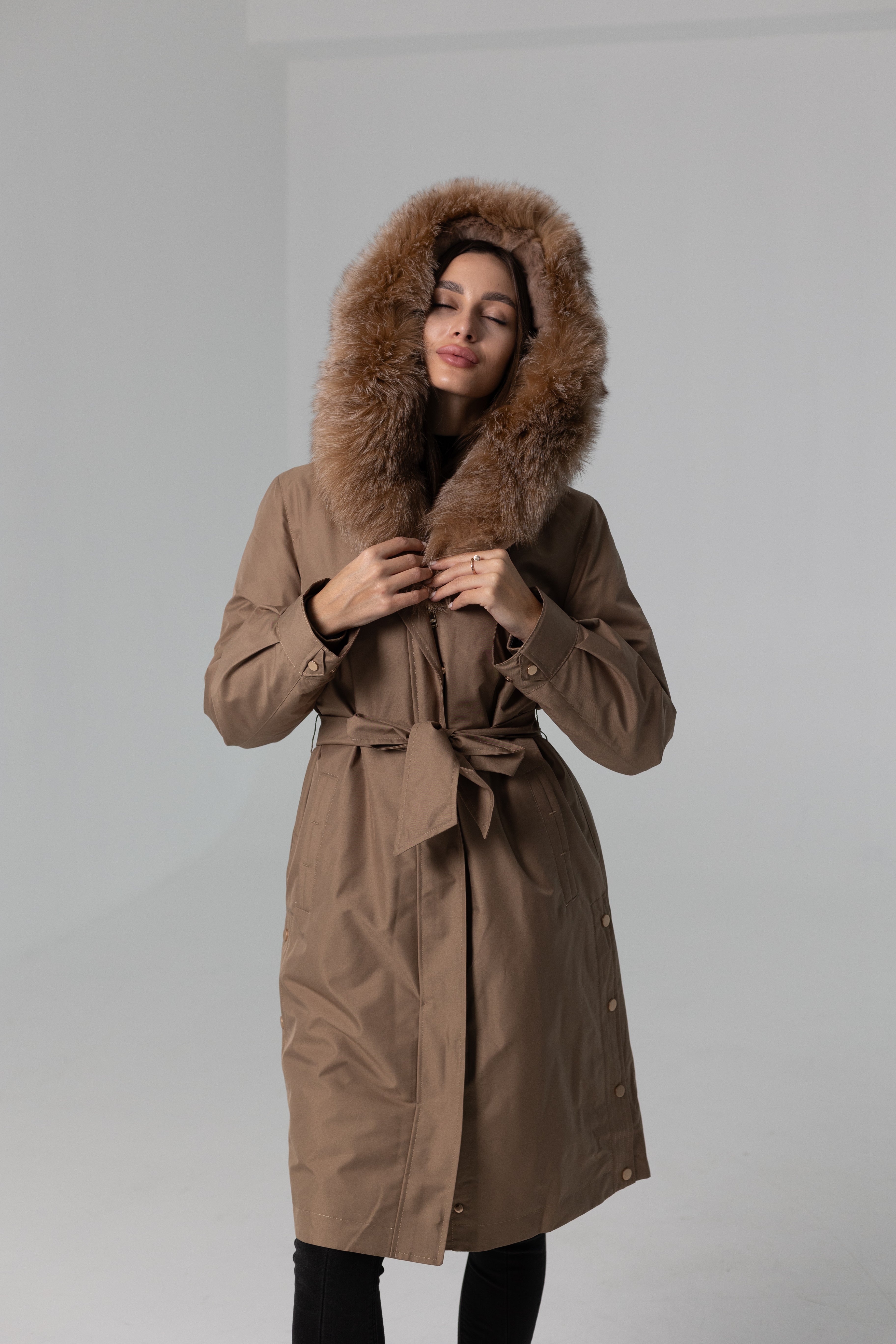 Genuine Fox Fur Trim Rabbit Fur Insulated Parka