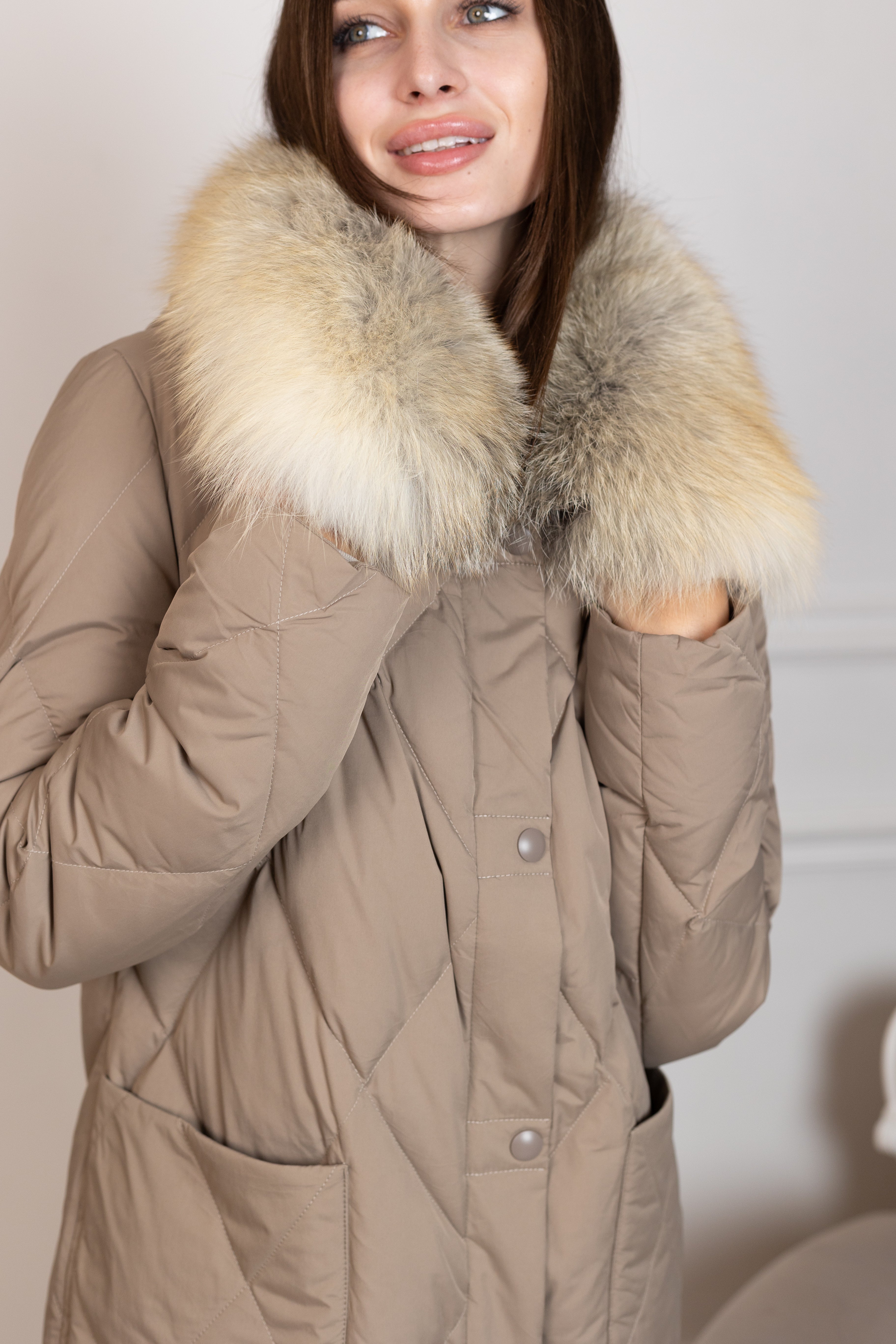 Genuine Red Fox Collar Down Fill Coat