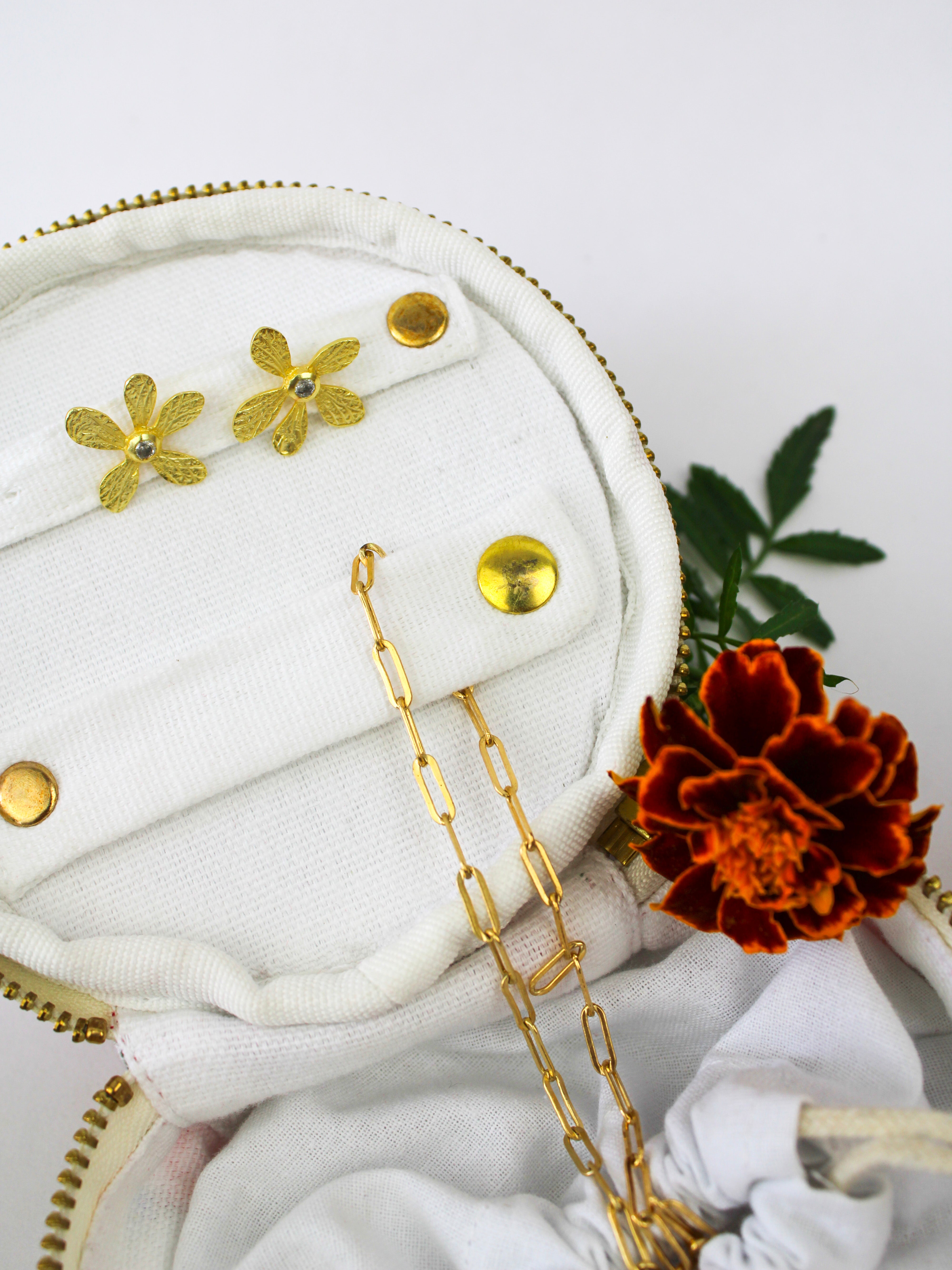 Red Floral Stripe Jewelry Pouch