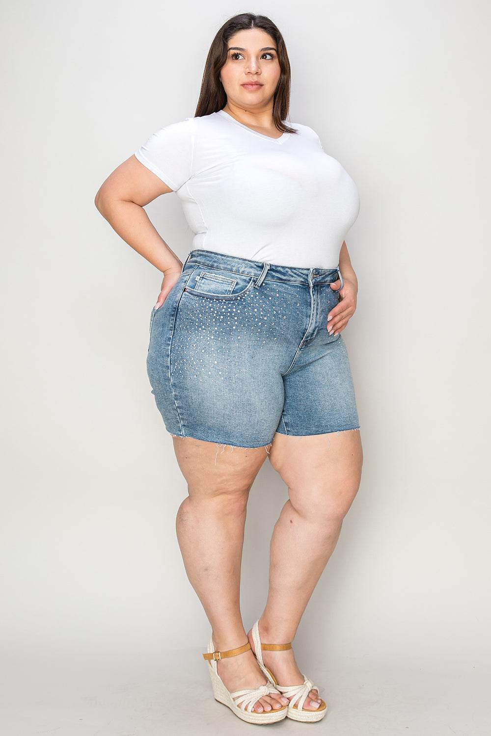 Judy Blue Full Size High Waist Raw Hem Denim Women Shorts