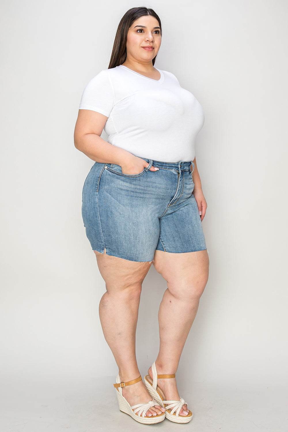 Judy Blue Full Size High Waist Raw Hem Denim Women Shorts