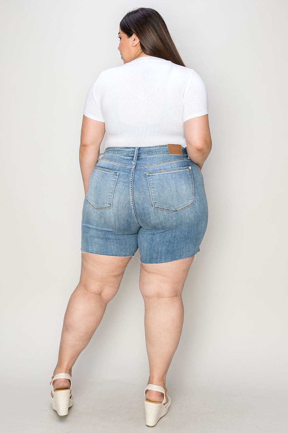 Judy Blue Full Size High Waist Raw Hem Denim Women Shorts
