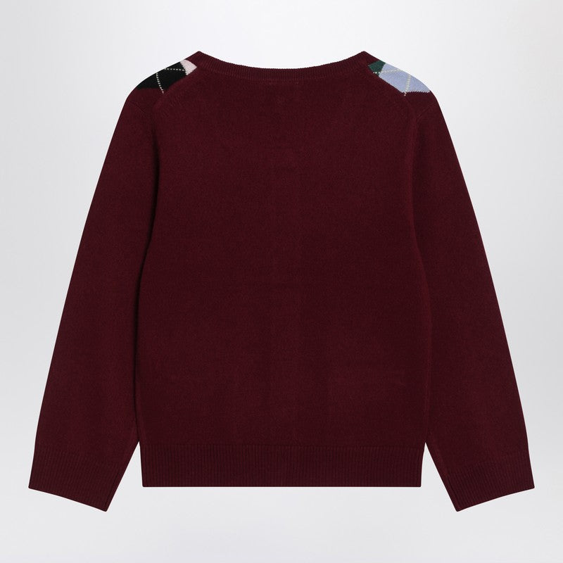 Ganni Burgundy Checked Cardigan In Cashmere Blend Women