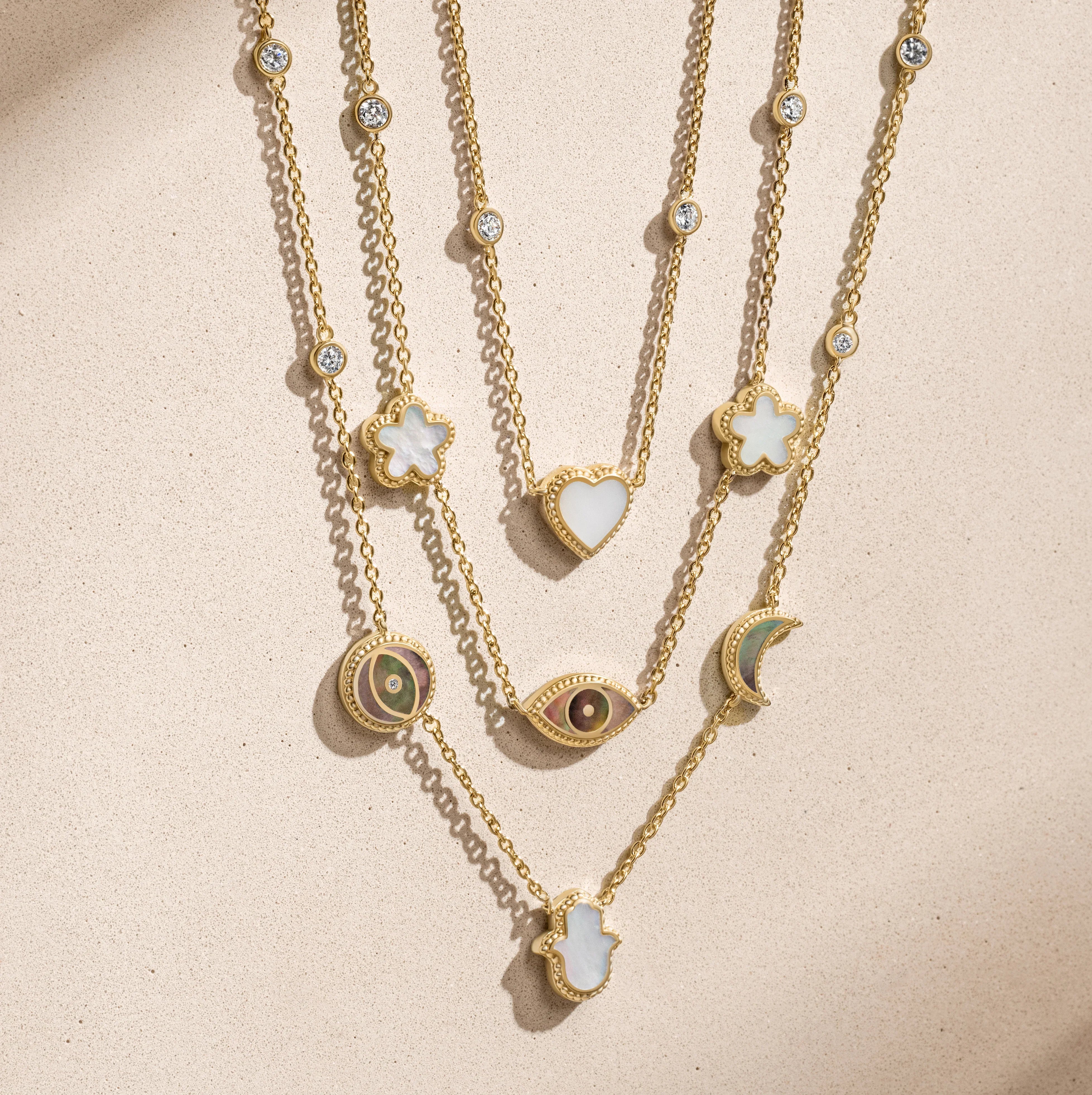 Spirit’s Transformation Multi-Symbol Mother of Pearl Layered Necklace