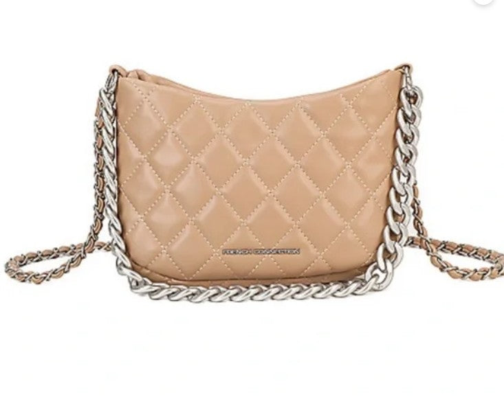 French Connection Eliza Diamond Quilted Metallic Chain Crossbody by Steals