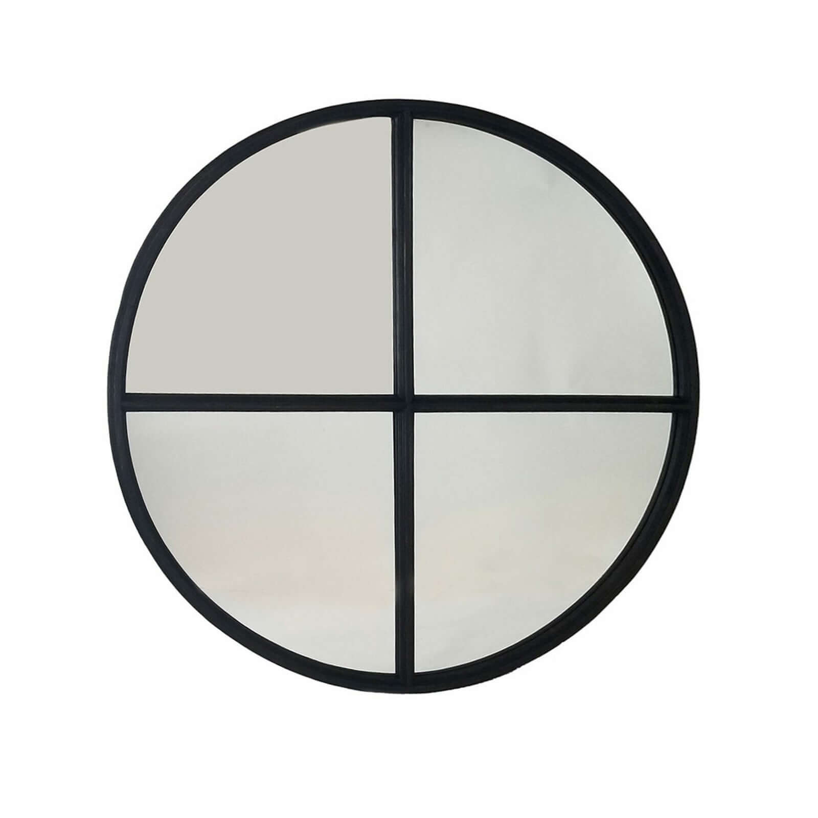 Large Round Wood Vintage Wall Mirror in Black