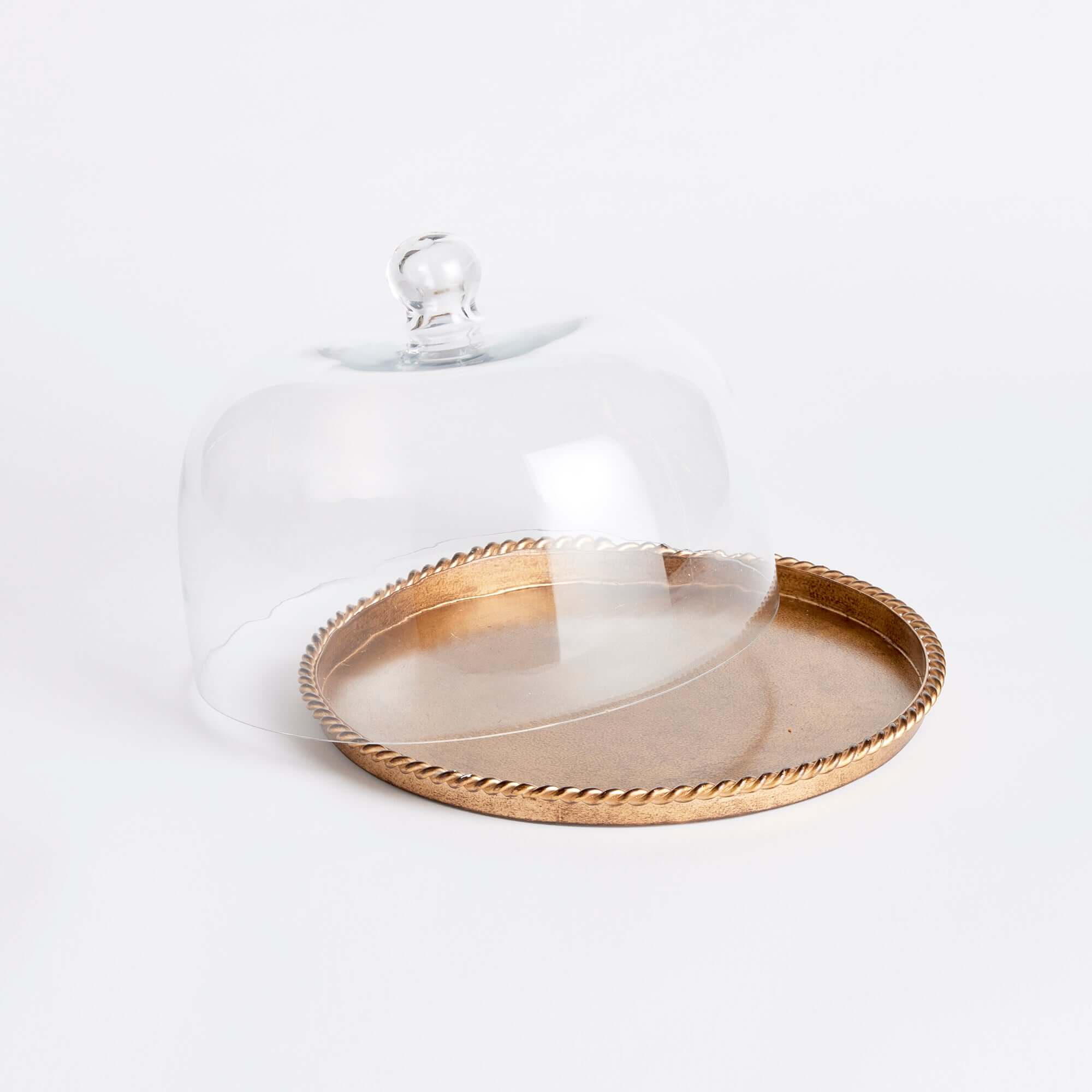 Large Vintage Glass Cloche with Gold Braided Tray