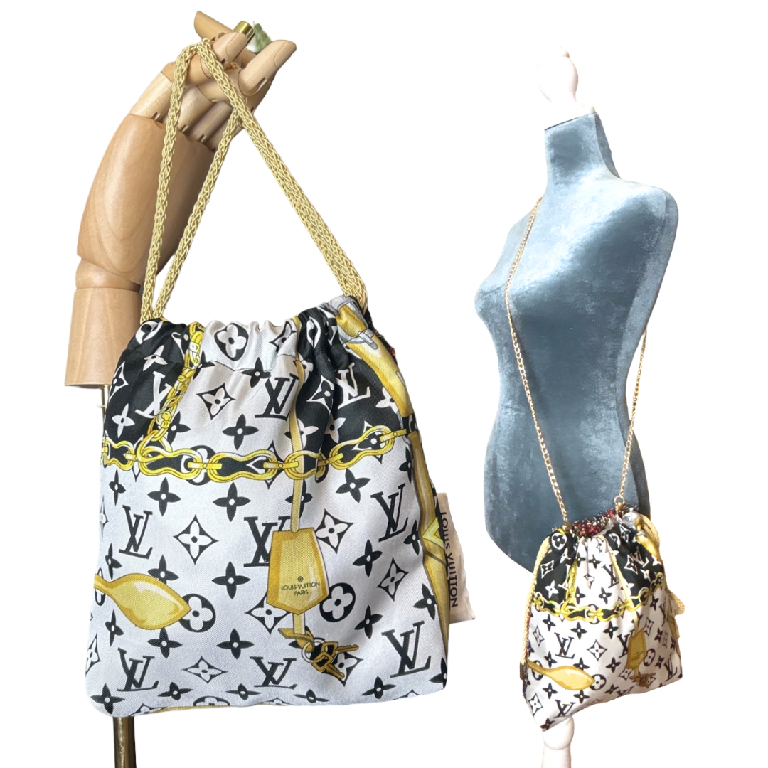 LV Monogram Vintage Silk Scarf Drawstring Crossbody Bag