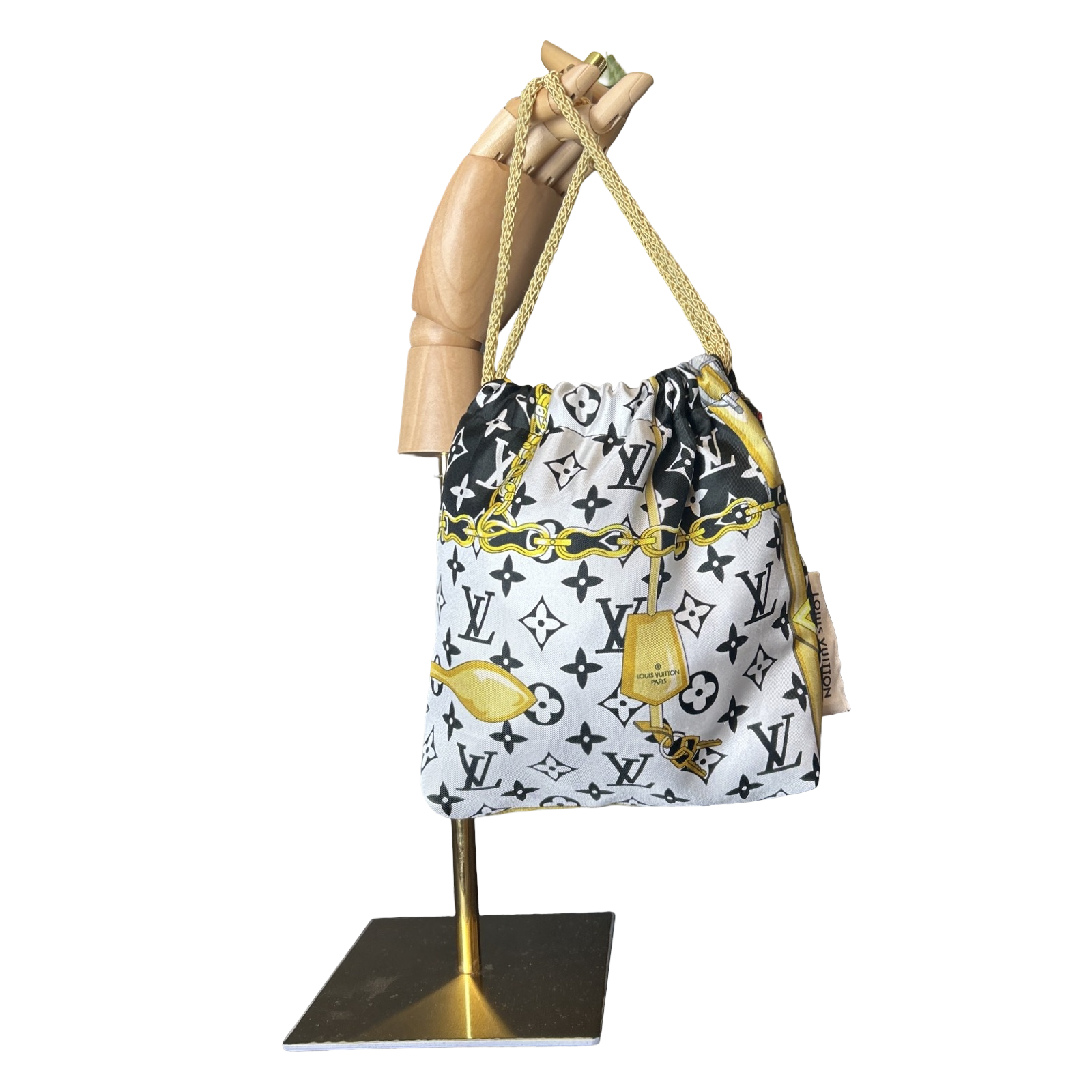 LV Monogram Vintage Silk Scarf Drawstring Crossbody Bag