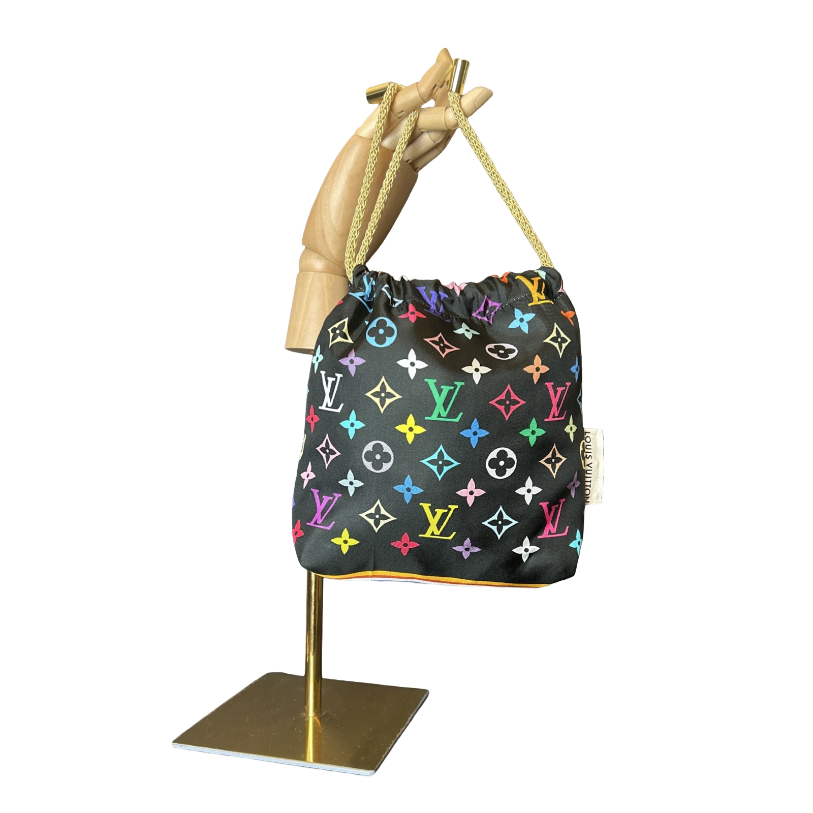 LV Multicolor Monogram Noir Vintage Silk Scarf Drawstring Crossbody Bag