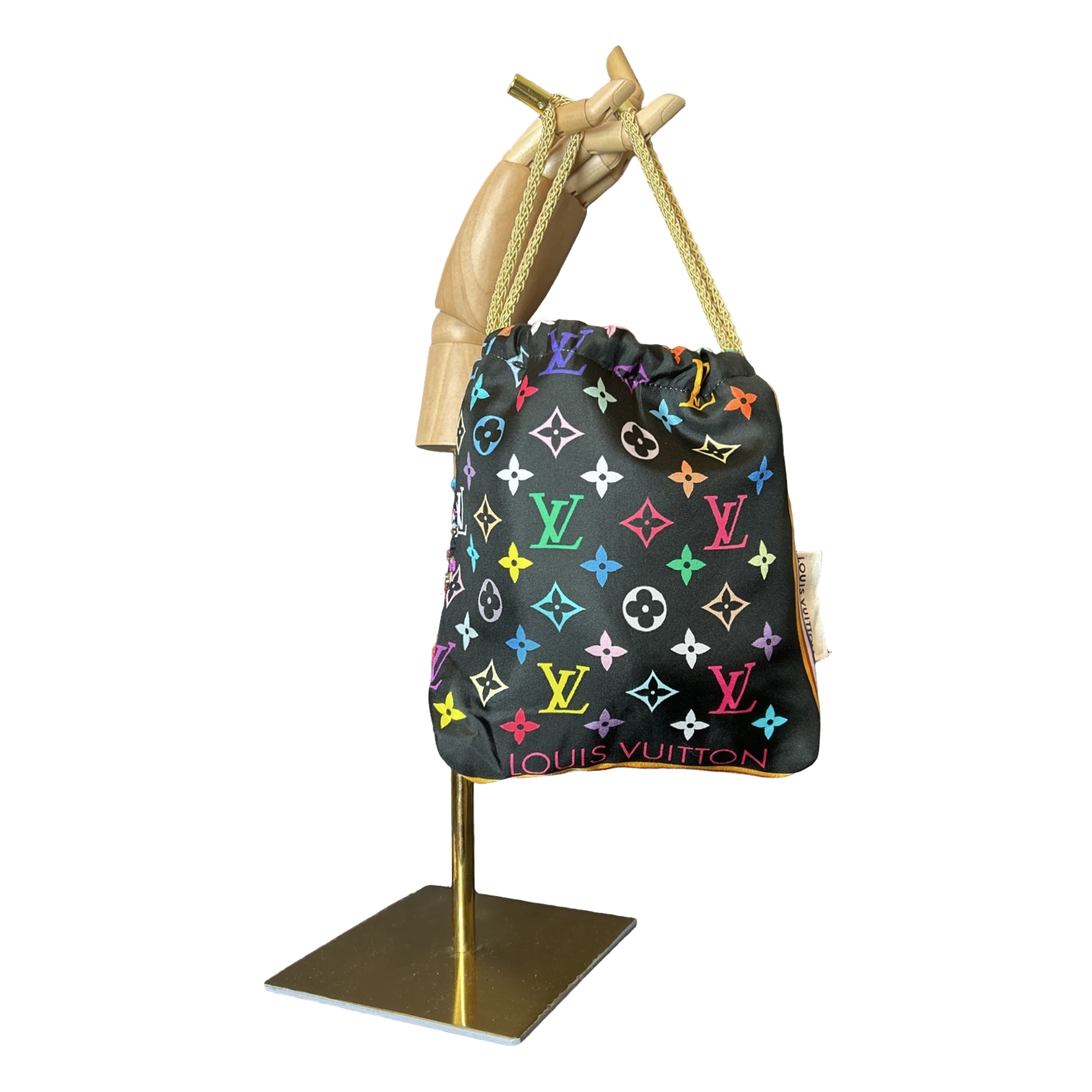 LV Multicolor Monogram Noir Vintage Silk Scarf Drawstring Crossbody Bag
