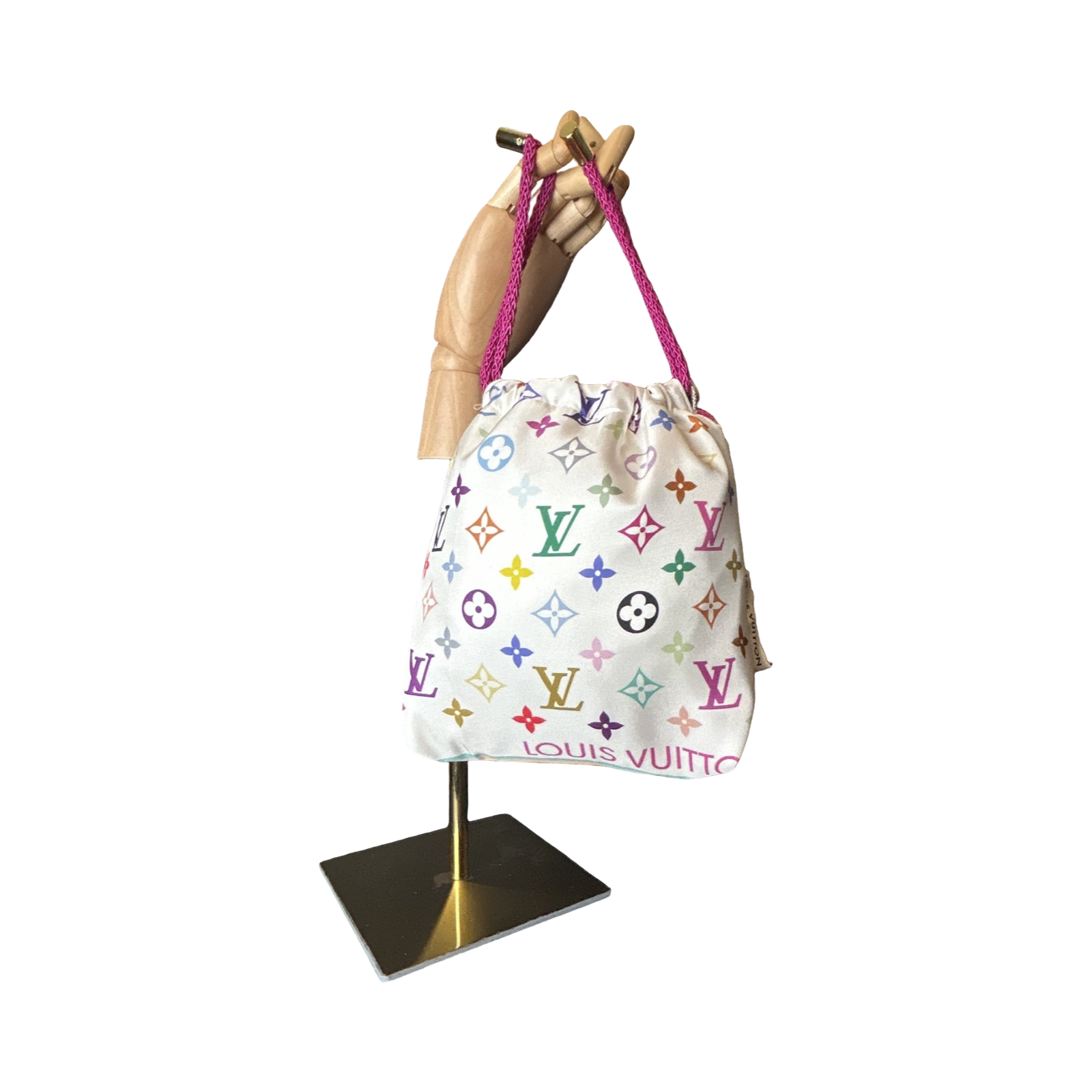 LV Murakami Monogram Vintage Silk Scarf Drawstring Crossbody Bag