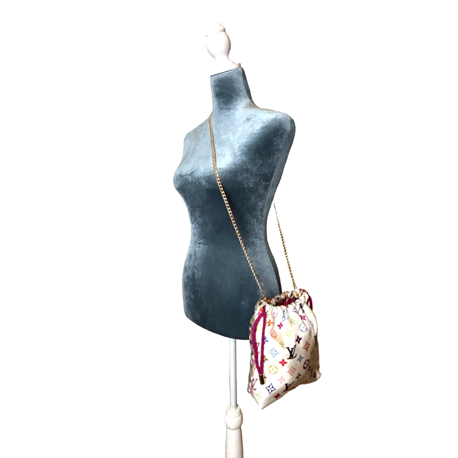 LV Murakami Monogram Vintage Silk Scarf Drawstring Crossbody Bag