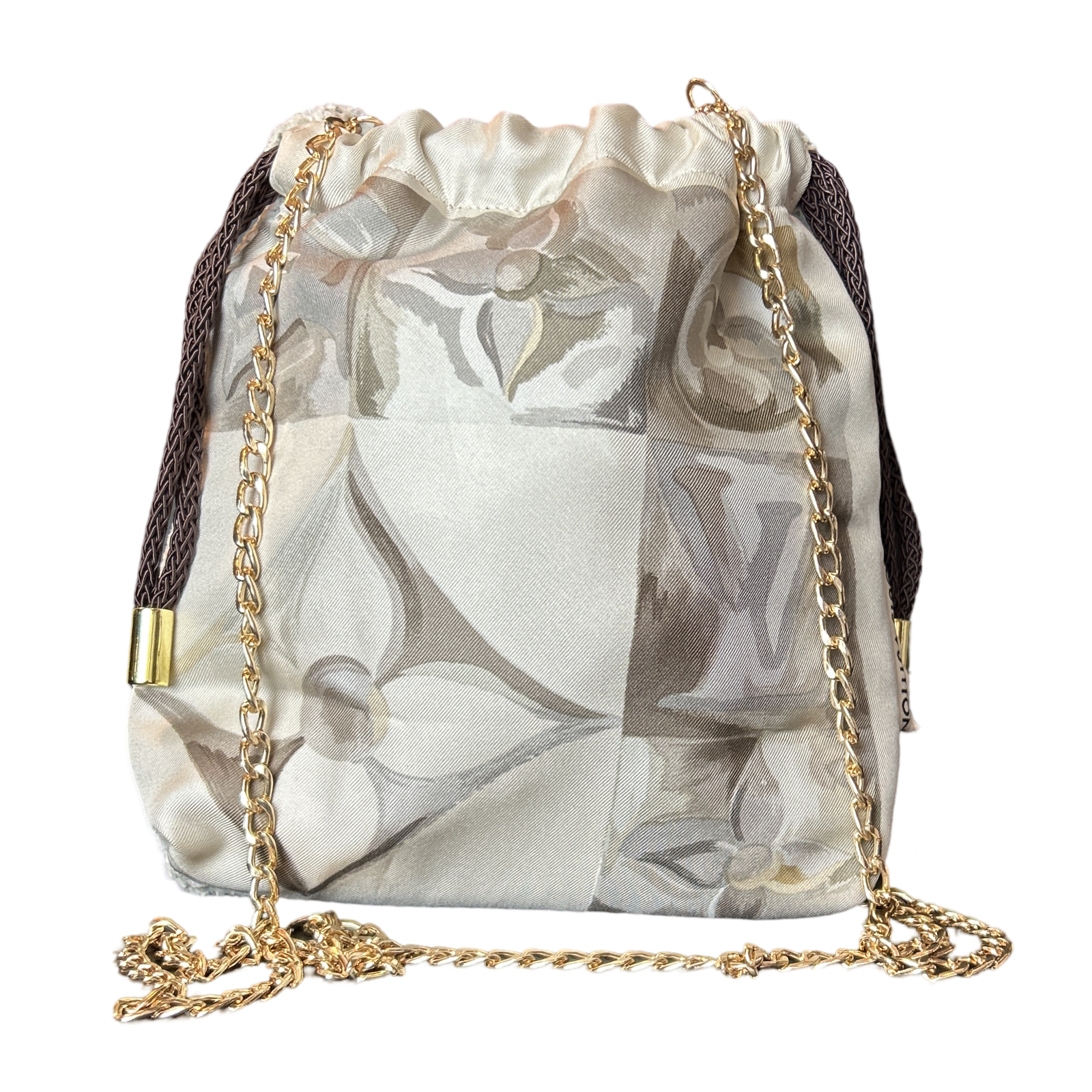 Au Fils du Temps Vintage Silk Scarf Drawstring Crossbody Bag