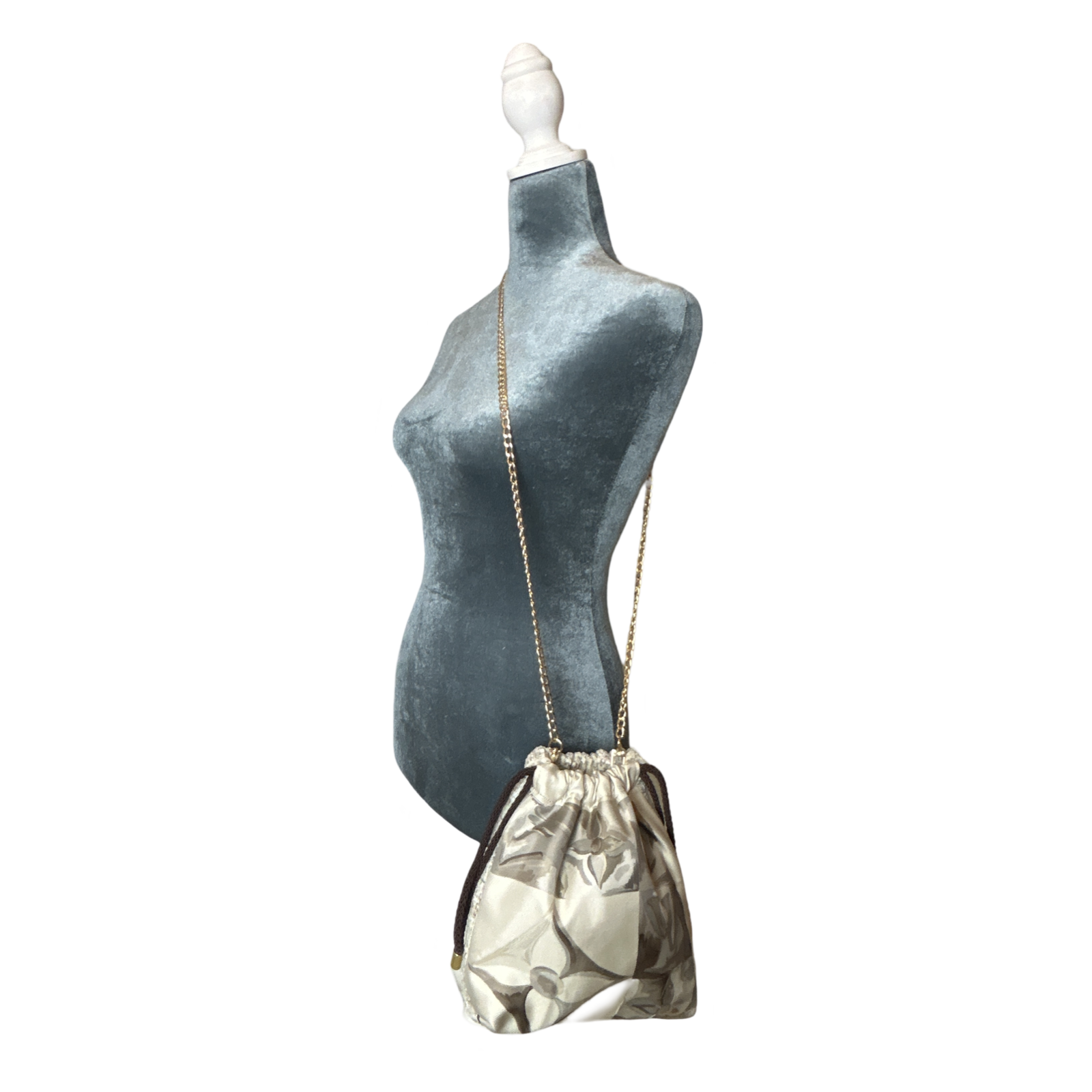 Au Fils du Temps Vintage Silk Scarf Drawstring Crossbody Bag