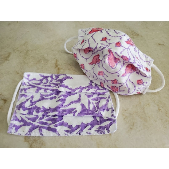 Boho hand block printed Face Masks - Pink and Purple by OMSutra