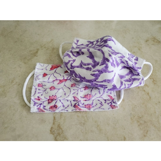 Boho hand block printed Face Masks - Pink and Purple by OMSutra