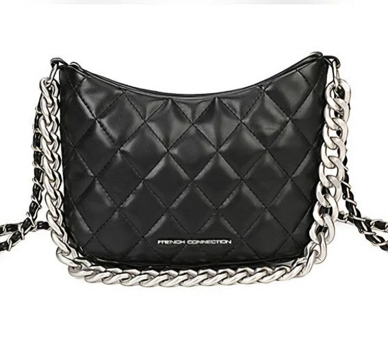 French Connection Eliza Diamond Quilted Metallic Chain Crossbody by Steals