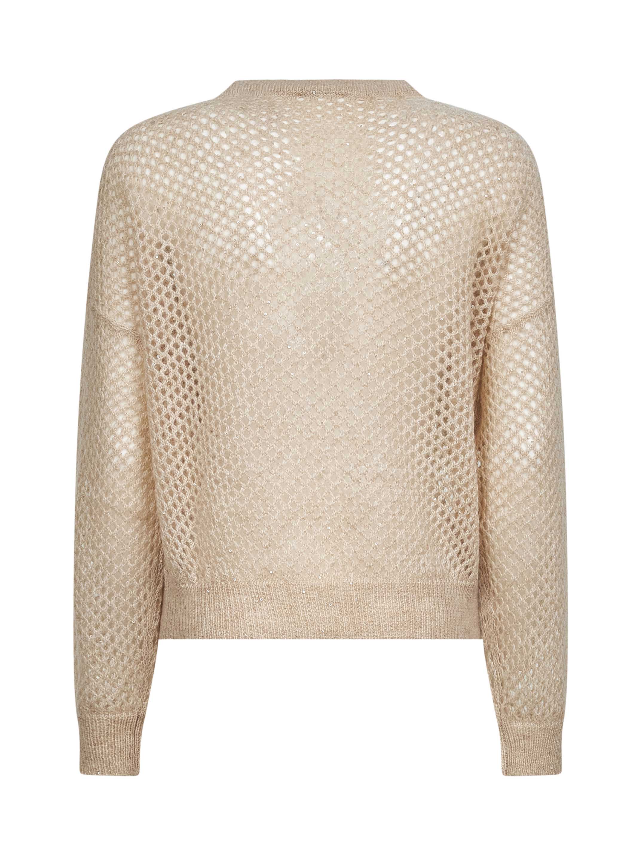 Brunello Cucinelli Women Beige Dazzling Mesh Crewneck Sweater