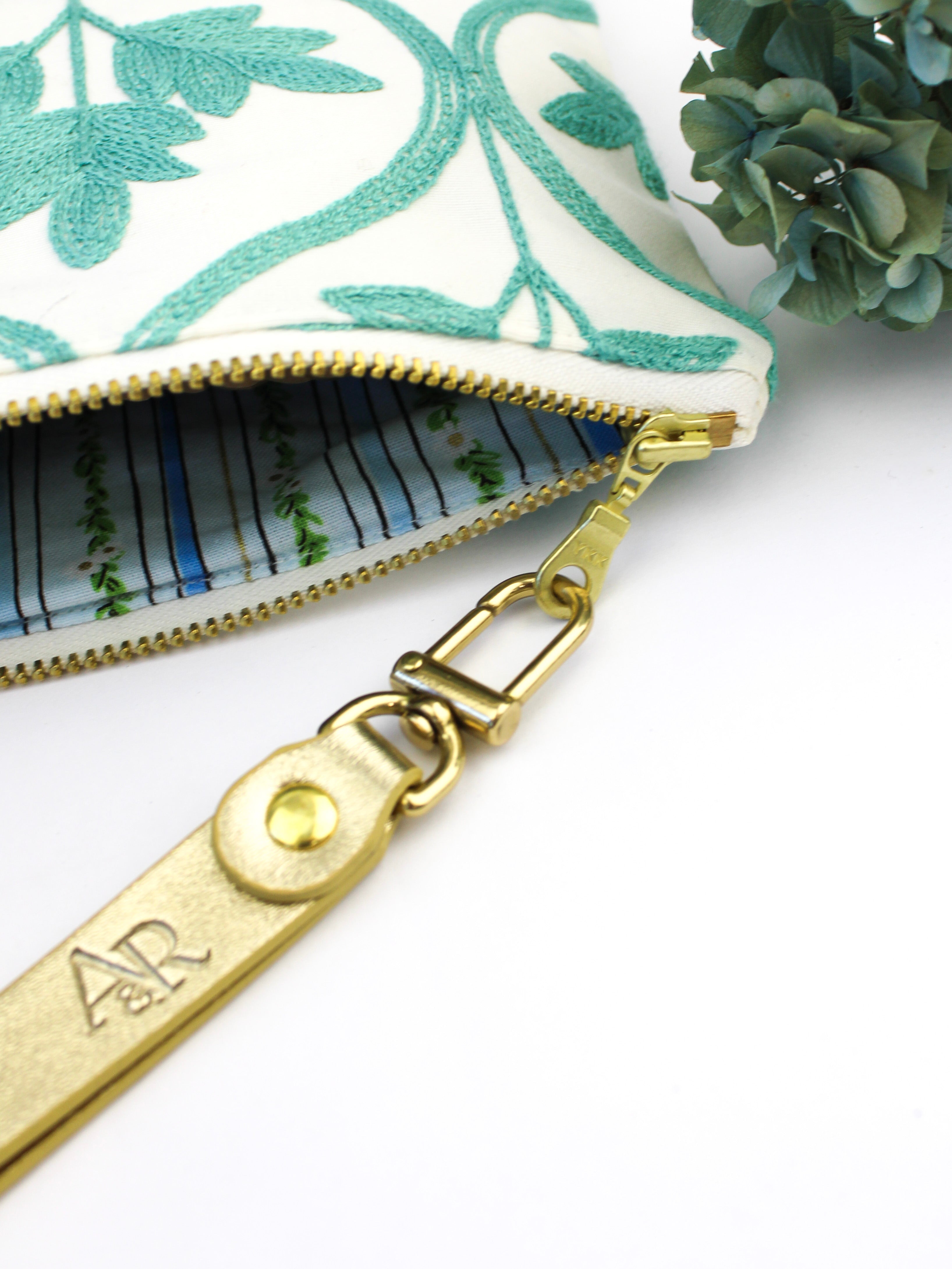 Mayfair Aqua Botanical Embroidered Wristlet Purse