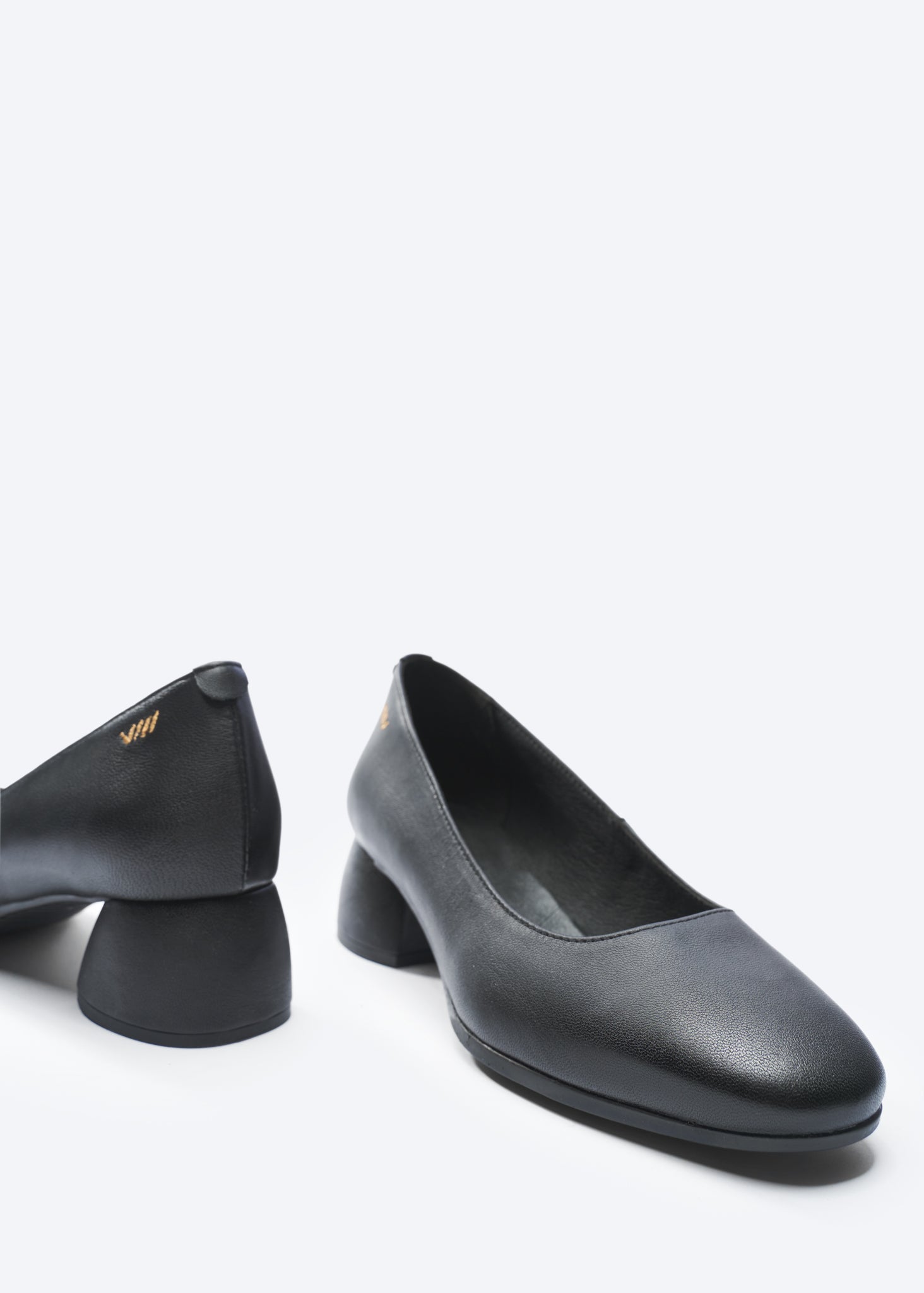 Milan Black Leather Slip On Women Low Block Heel Closed Toe Shoes