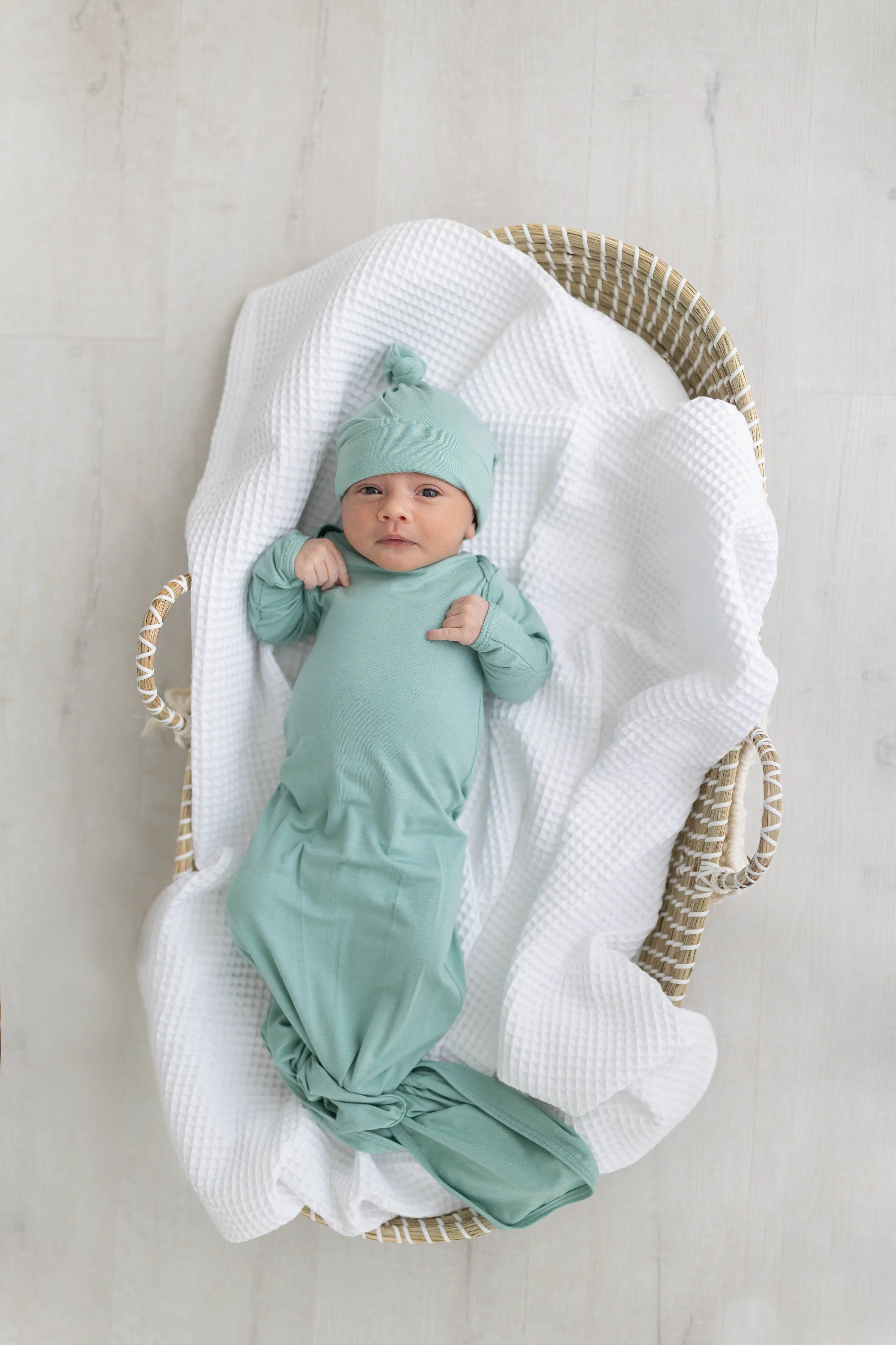 Newborn Knotted Baby Gown and Hat Set - Crew - (Newborn-3 months) Mint, Navy Blue, Pink, Camel Brown
