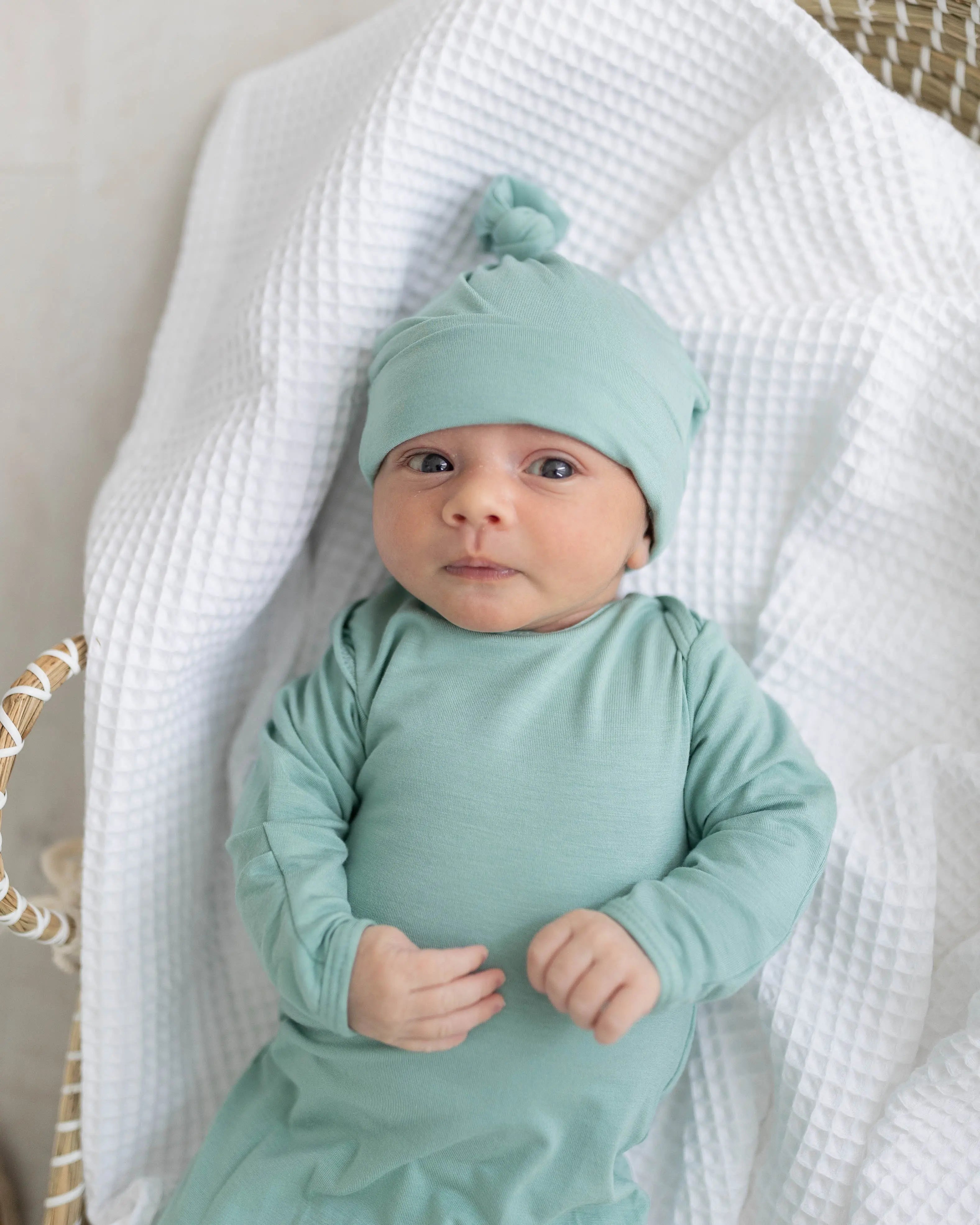 Newborn Knotted Baby Gown and Hat Set - Crew - (Newborn-3 months) Mint, Navy Blue, Pink, Camel Brown
