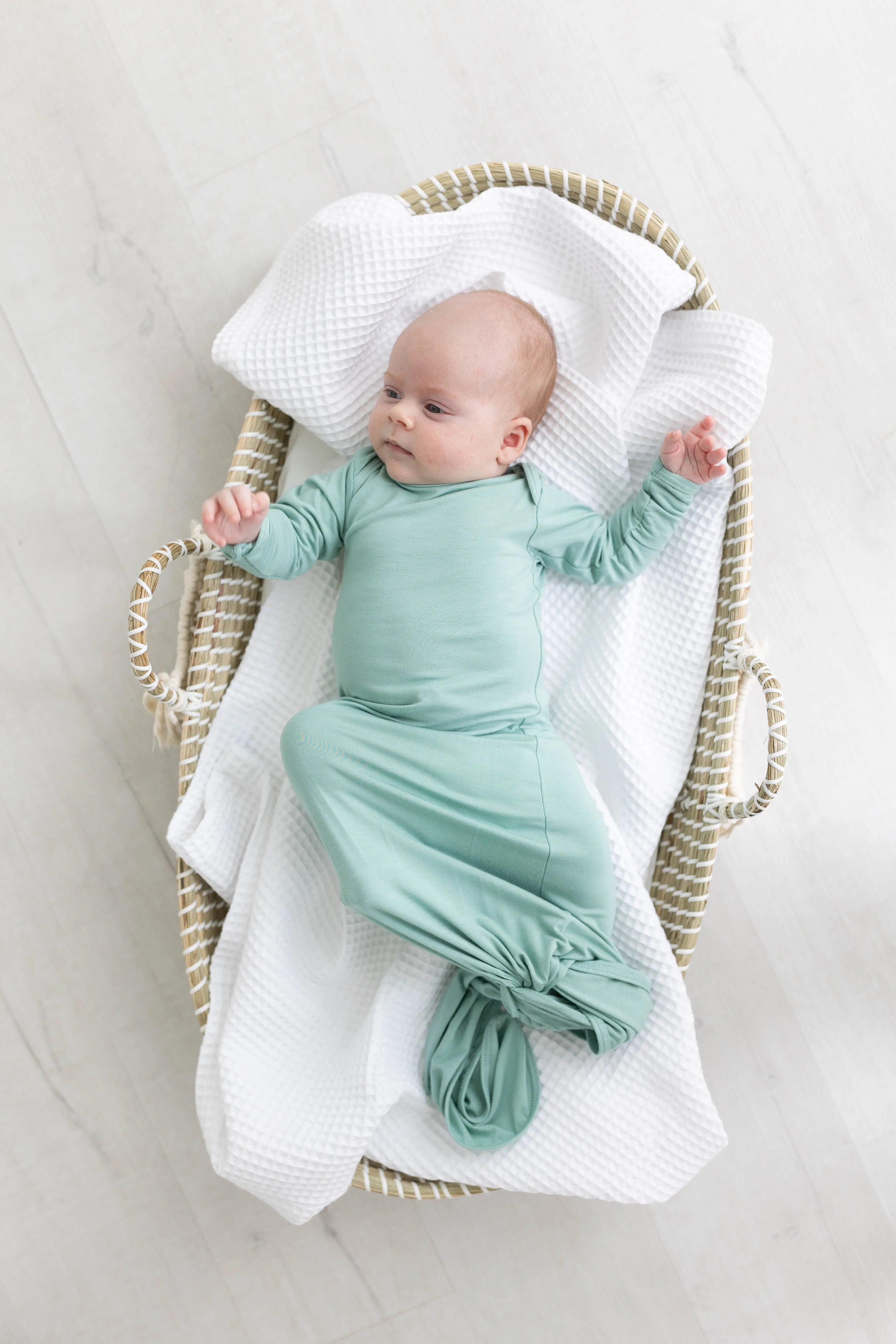 Newborn Knotted Baby Gown and Hat Set - Crew - (Newborn-3 months) Mint, Navy Blue, Pink, Camel Brown