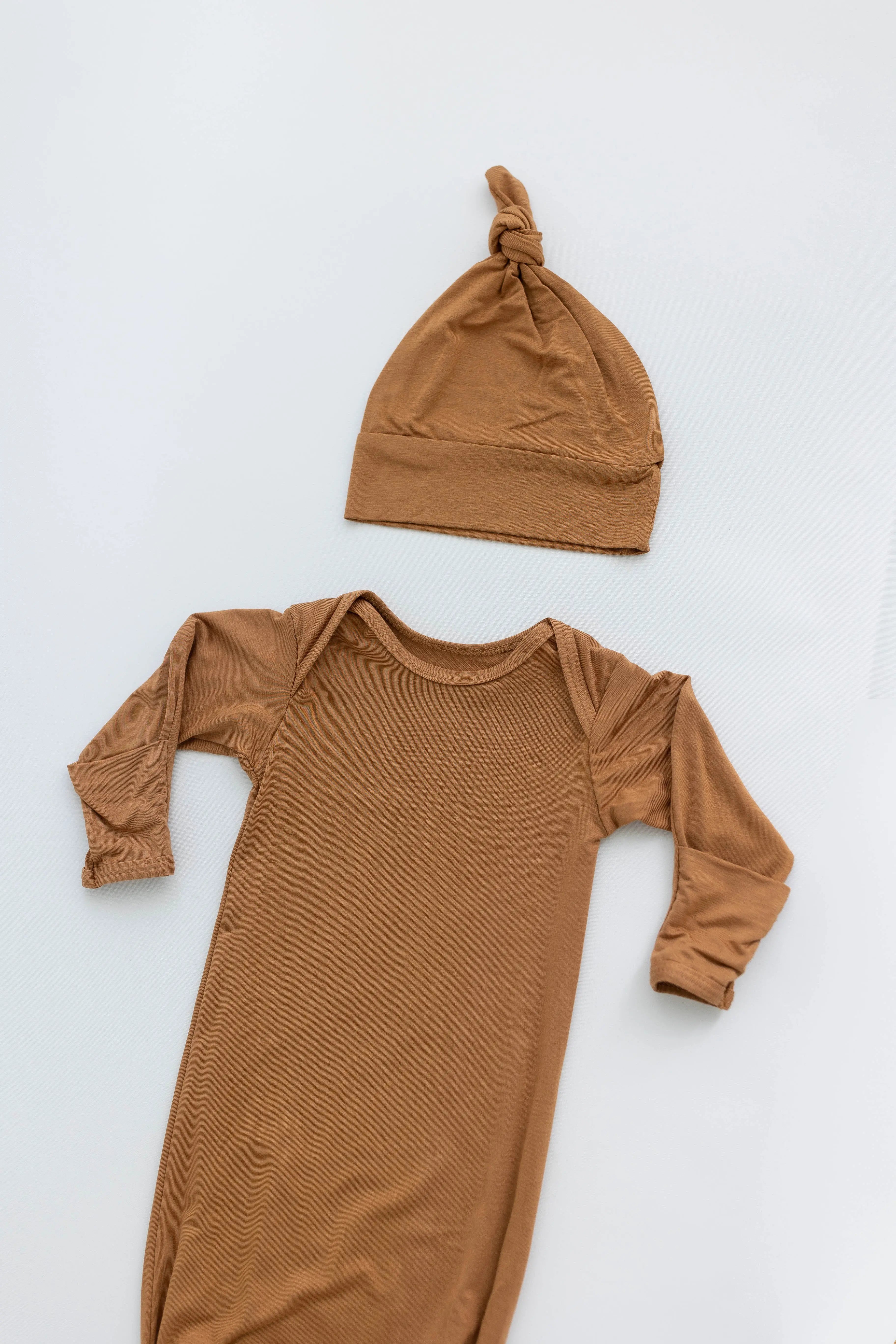 Newborn Knotted Baby Gown and Hat Set - Crew - (Newborn-3 months) Mint, Navy Blue, Pink, Camel Brown