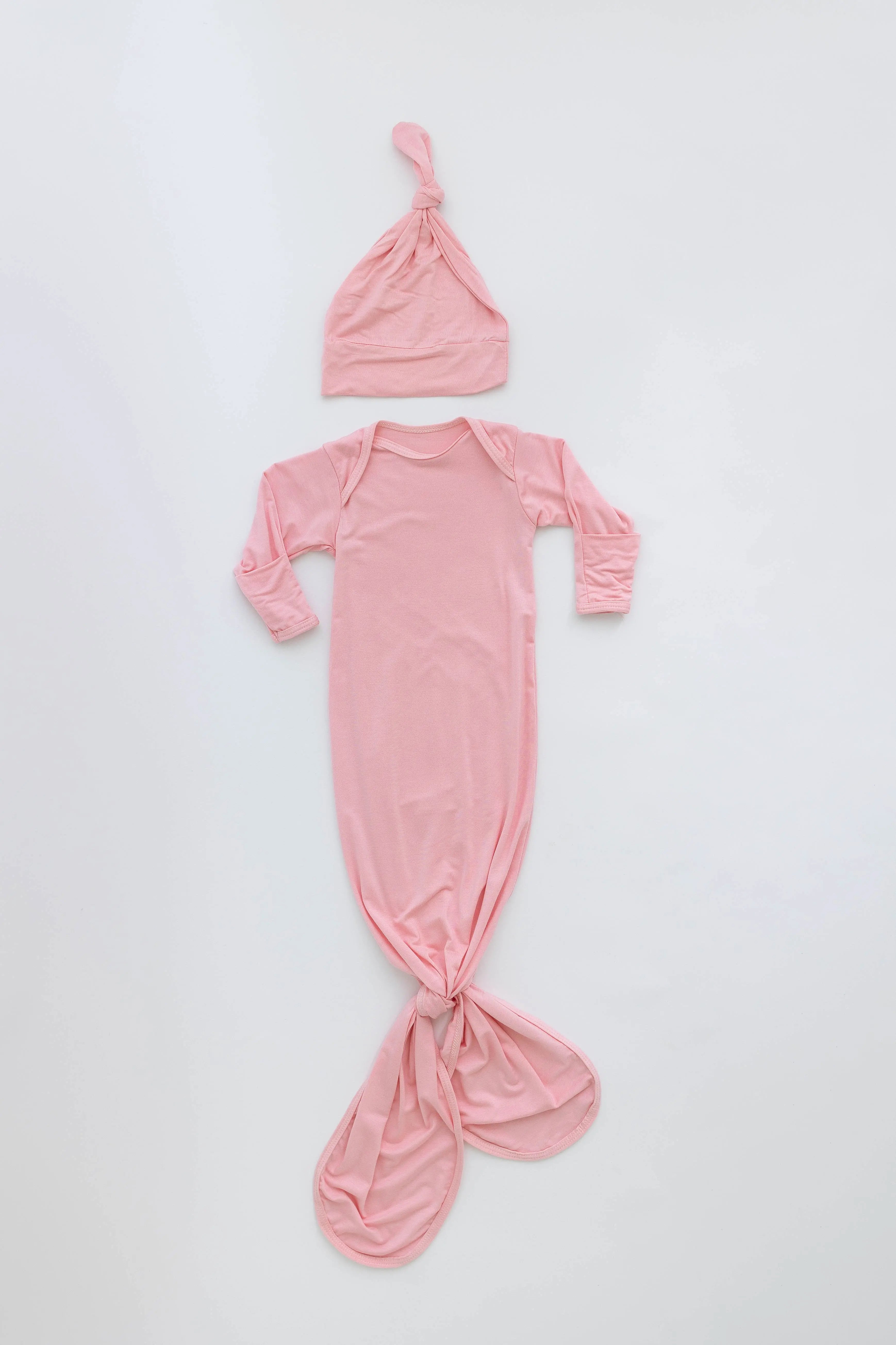 Newborn Knotted Baby Gown and Hat Set - Crew - (Newborn-3 months) Mint, Navy Blue, Pink, Camel Brown