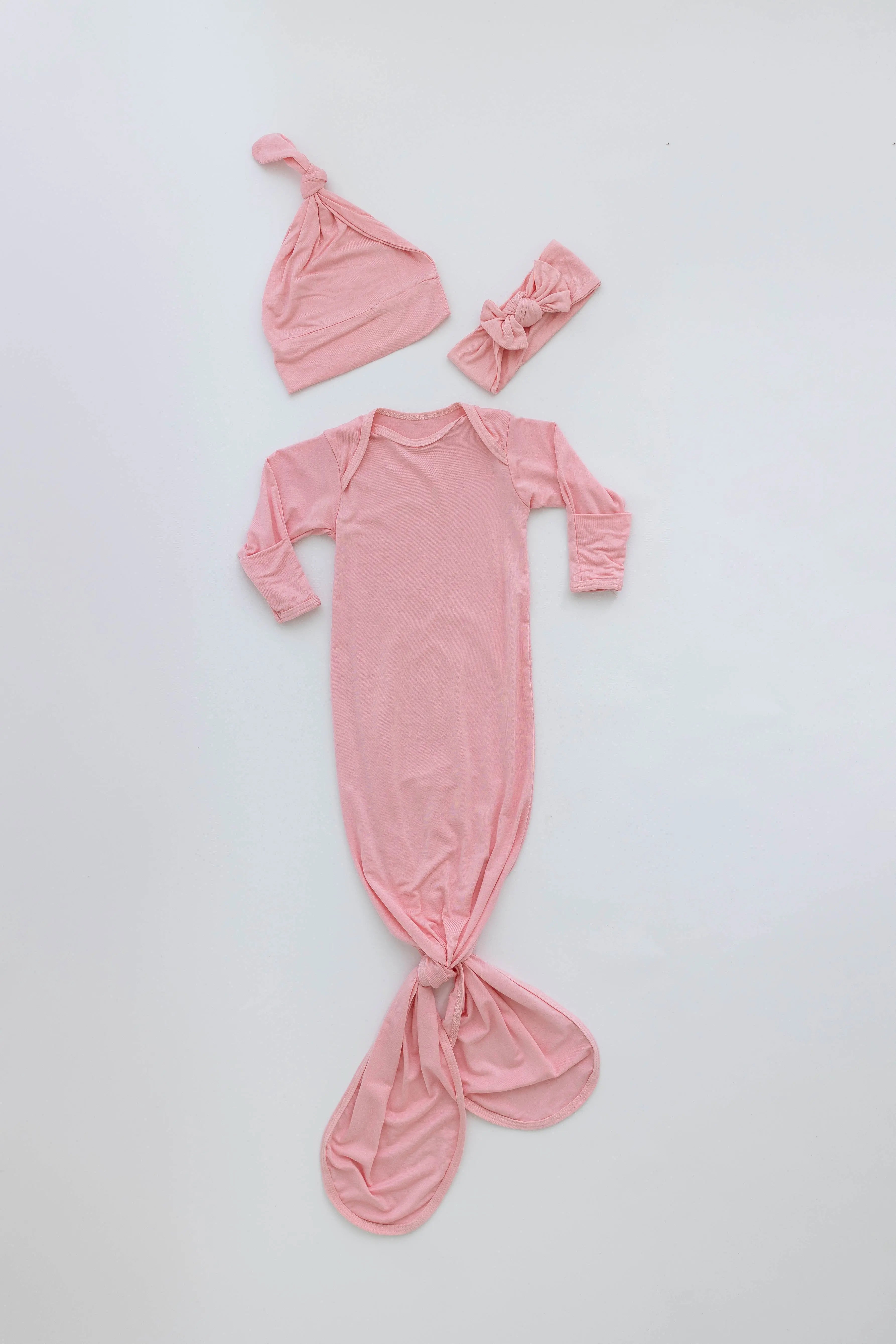 Newborn Knotted Baby Gown and Hat Set - Crew - (Newborn-3 months) Mint, Navy Blue, Pink, Camel Brown