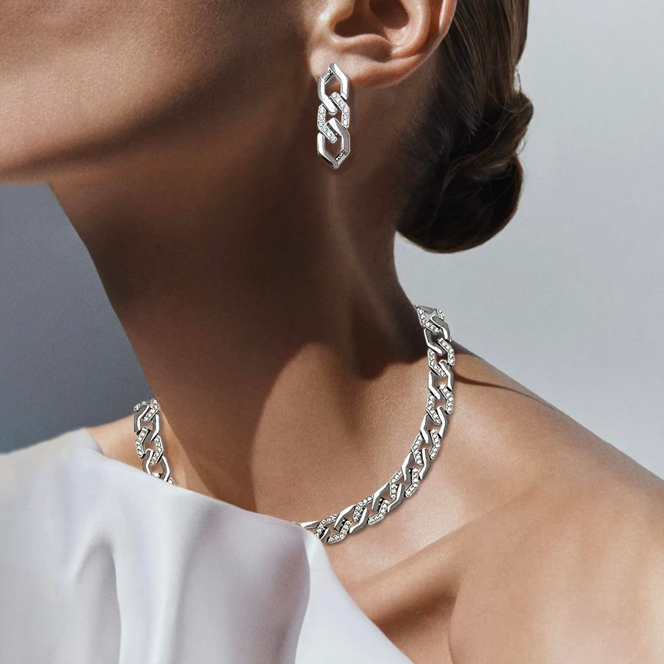 ER200W B.Tiff Pavé High Polish Flat Angular Cuban Link Earrings