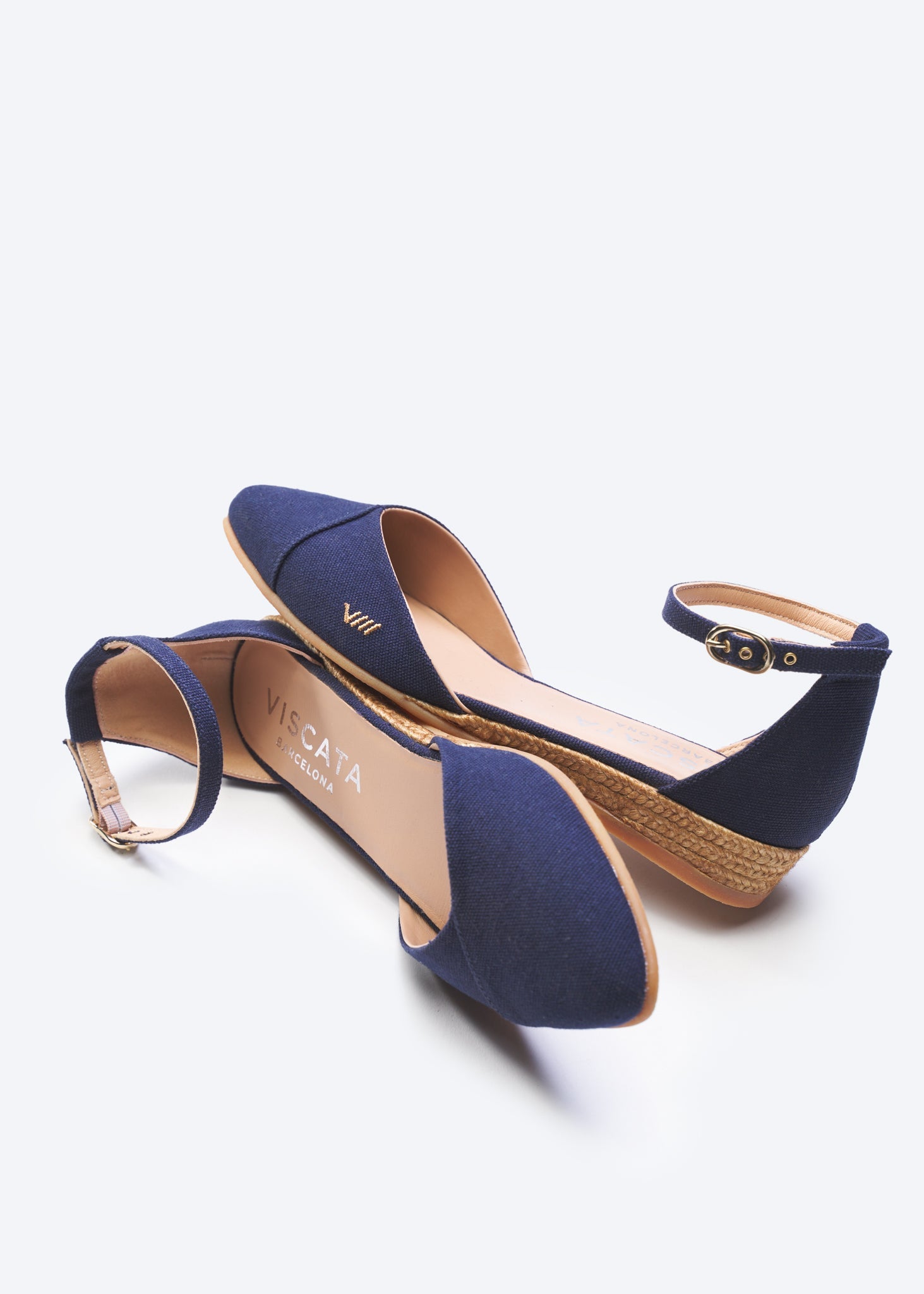 Montroig Navy Blue Canvas Ankle Strap Women Espadrille Flats