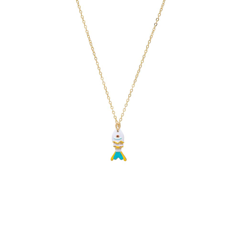 White Colored Mini Fish Pendant Necklace - Adina's Jewels