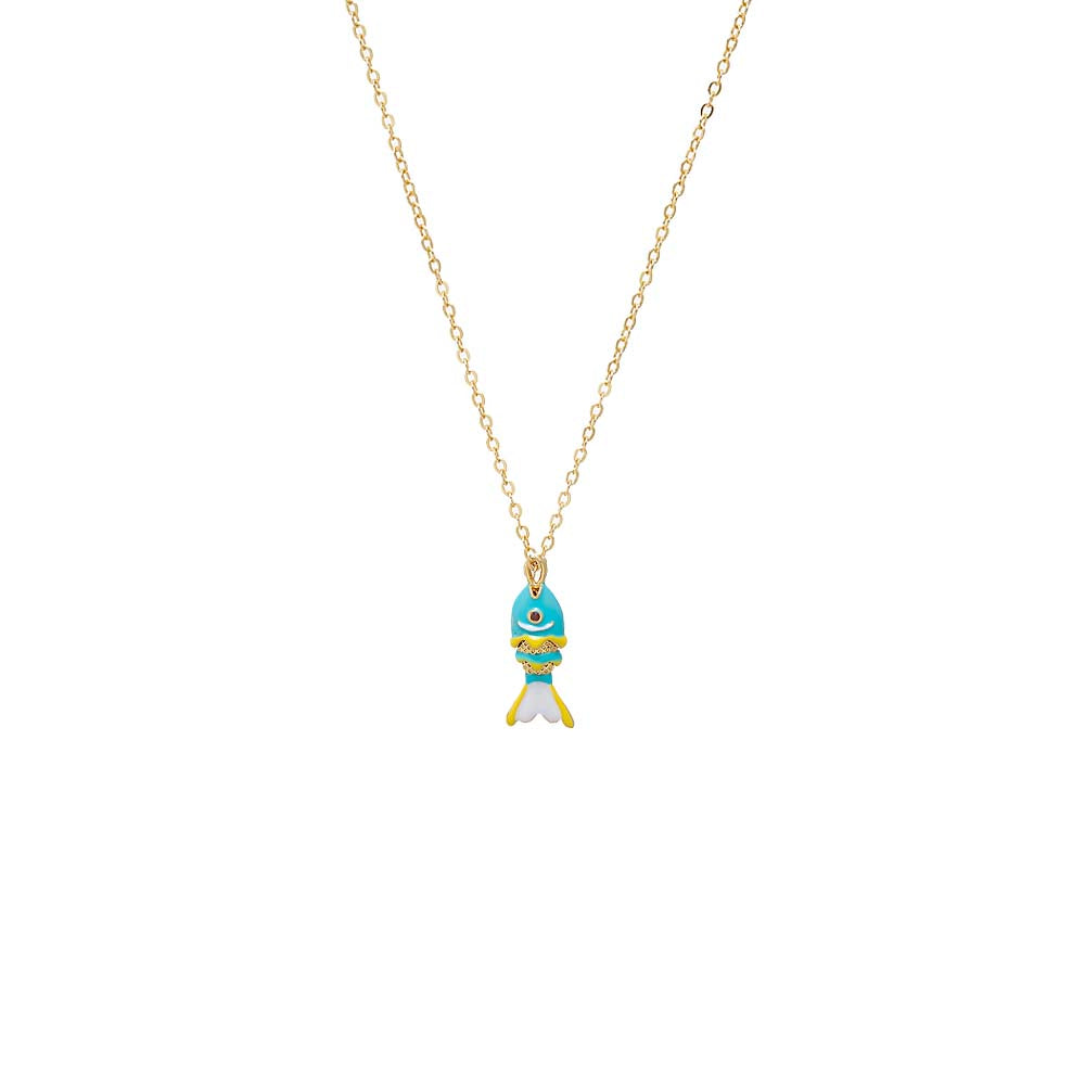 Blue Colored Mini Fish Pendant Necklace - Adina's Jewels