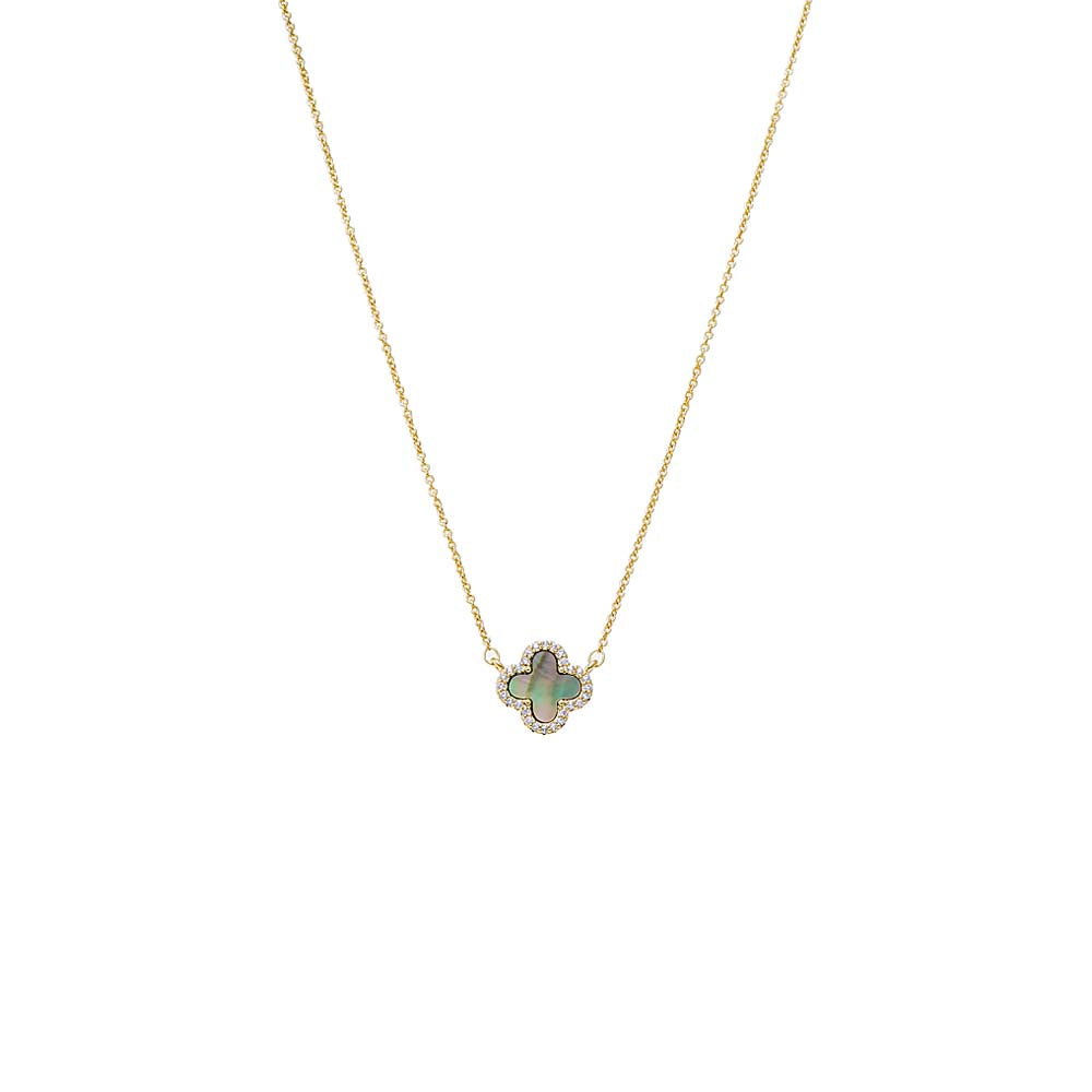 Black Mother Of Pearl TEST_Product_Pave Outlined Four Leaf Clover Necklace - Adina's Jewels