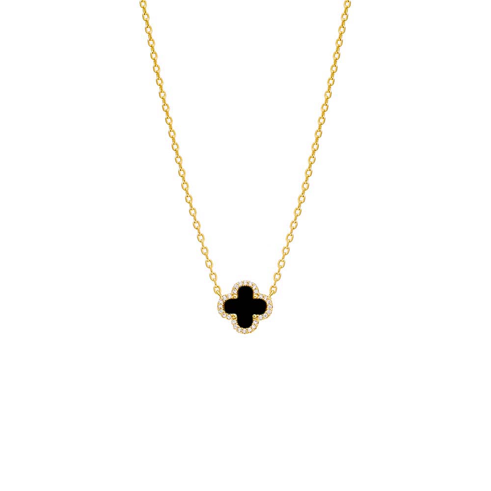 Onyx TEST_Product_Pave Outlined Four Leaf Clover Necklace - Adina's Jewels